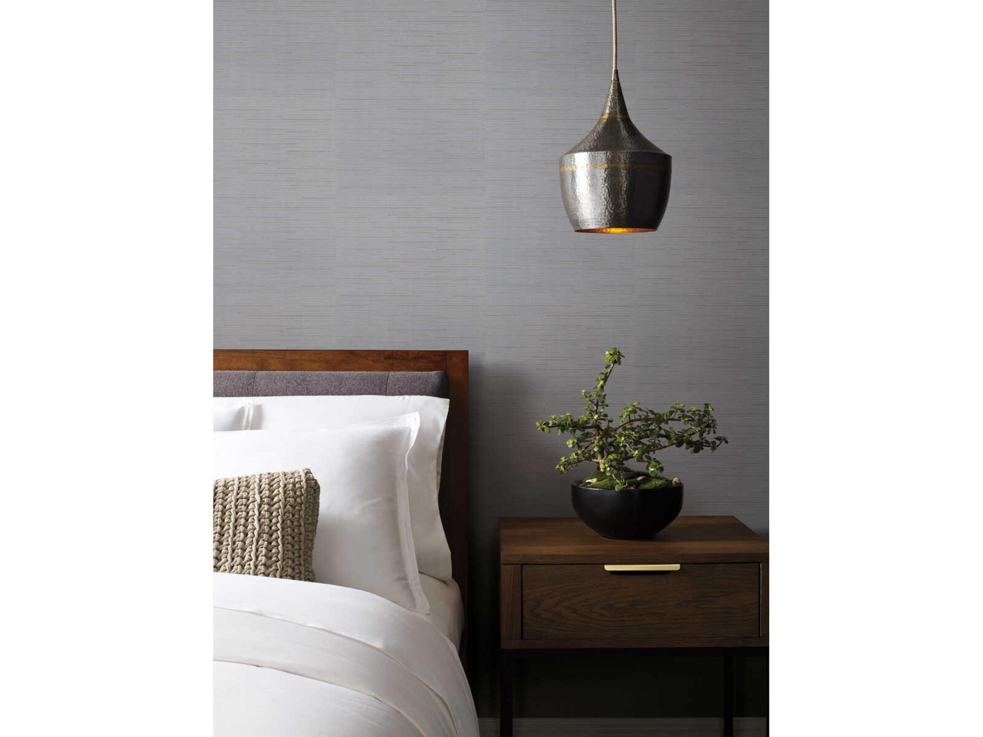 York Wallcoverings Antonina Vella Dazzling Dimensions Volume II Blue & Silver Metallic Ribbon Bamboo Wallpaper