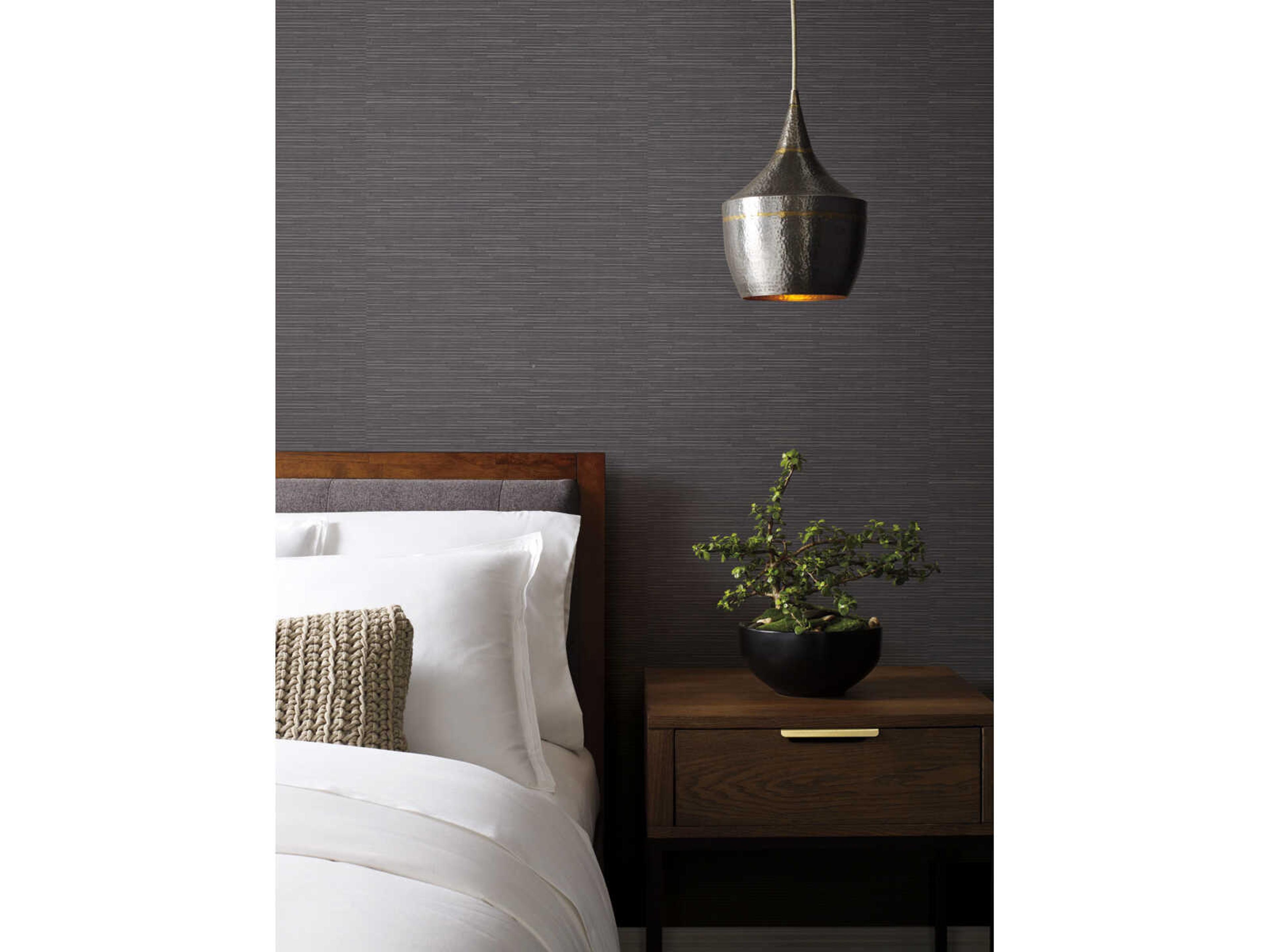 York Wallcoverings Antonina Vella Dazzling Dimensions Volume II Black & Silver Metallic Ribbon Bamboo Wallpaper