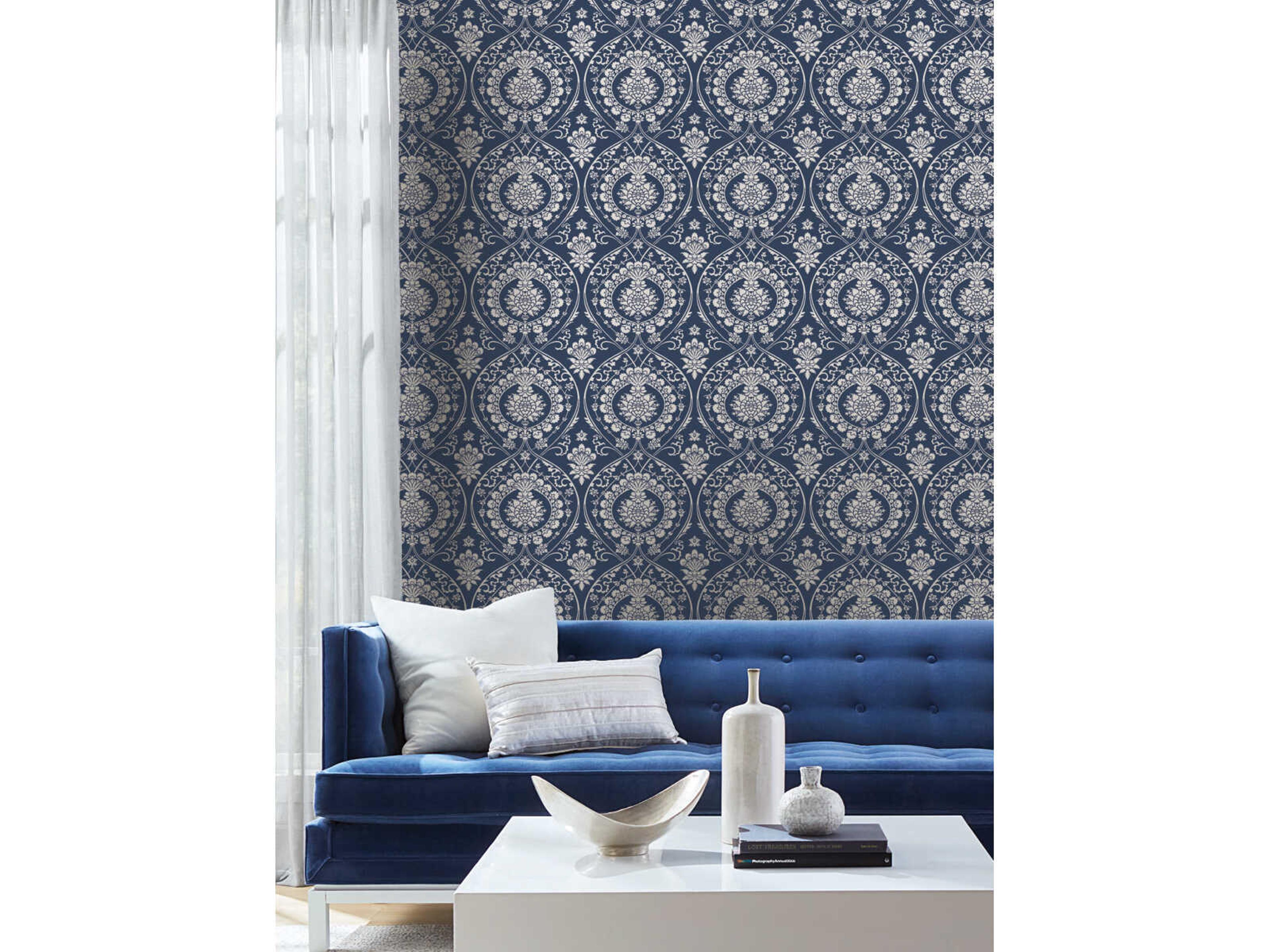 Damask Resource Library Navy Silver Imperial Damask Wallpaper