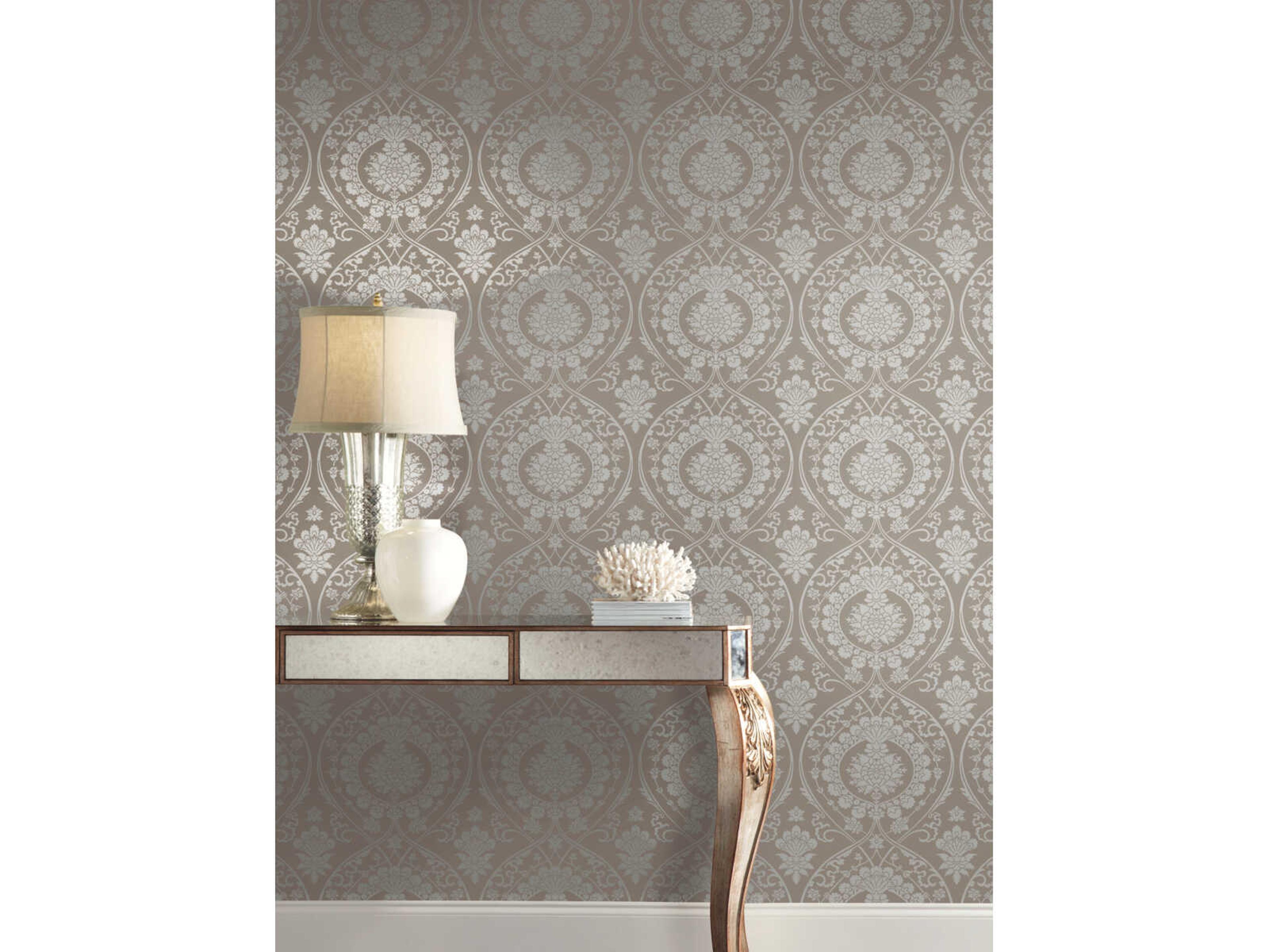 York Wallcoverings Damask Resource Library Beige Silver Imperial Damask Wallpaper