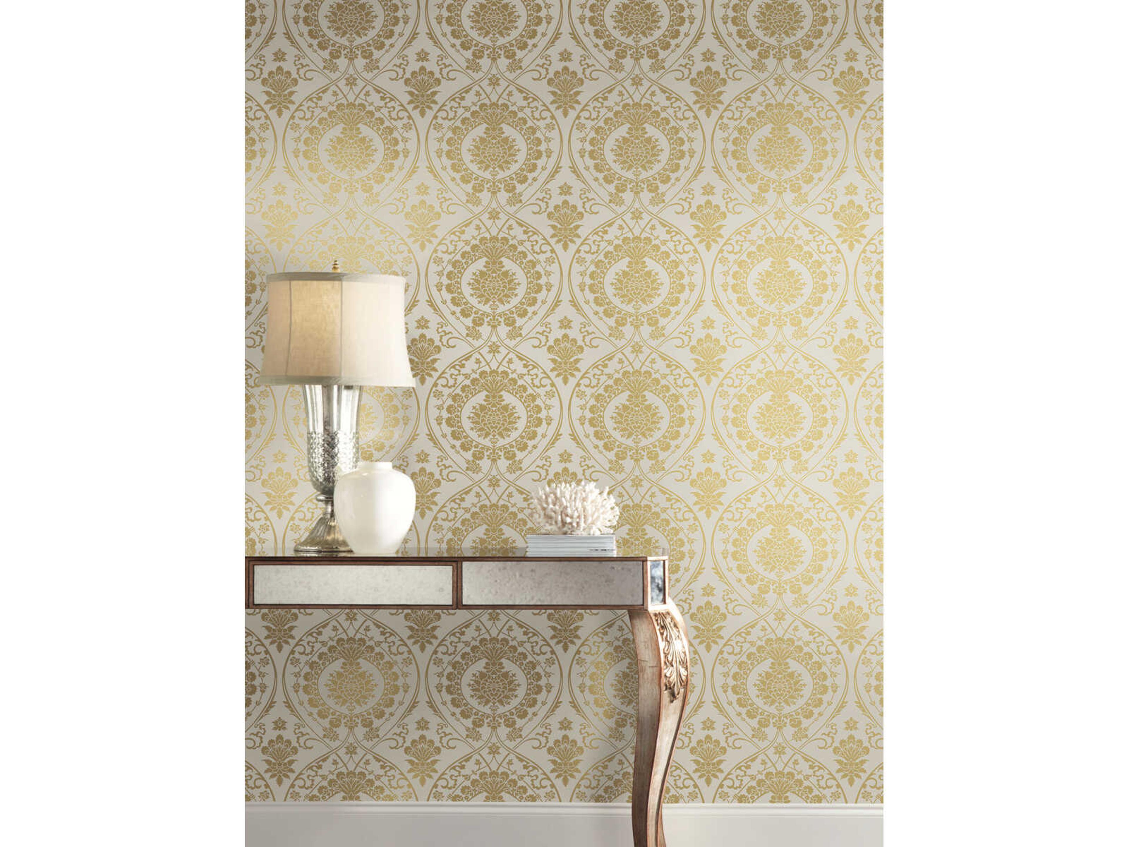 York Wallcoverings Damask Resource Library Off White Gold Imperial Damask Wallpaper