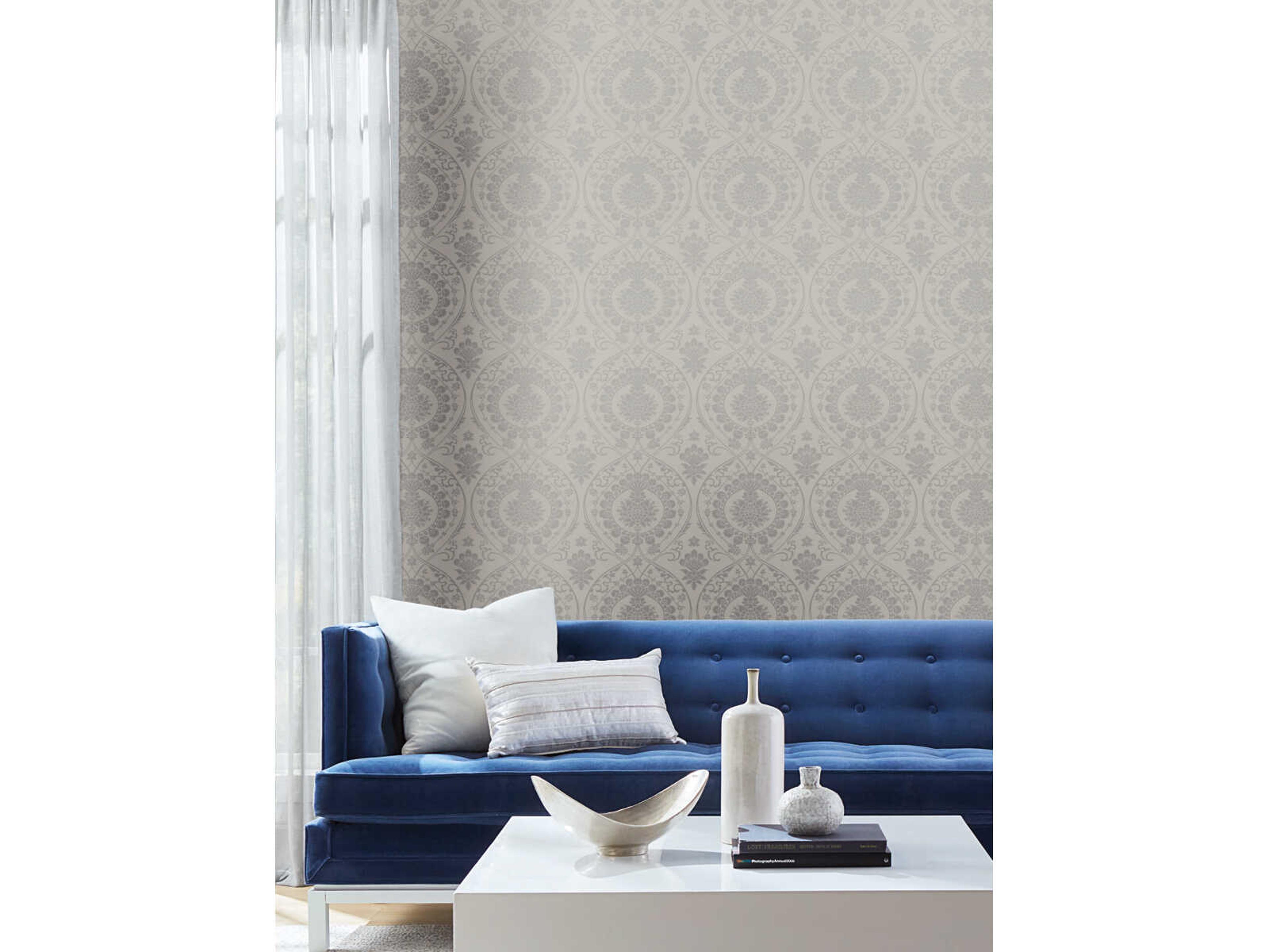 Damask Resource Library Grey Silver Imperial Damask Wallpaper