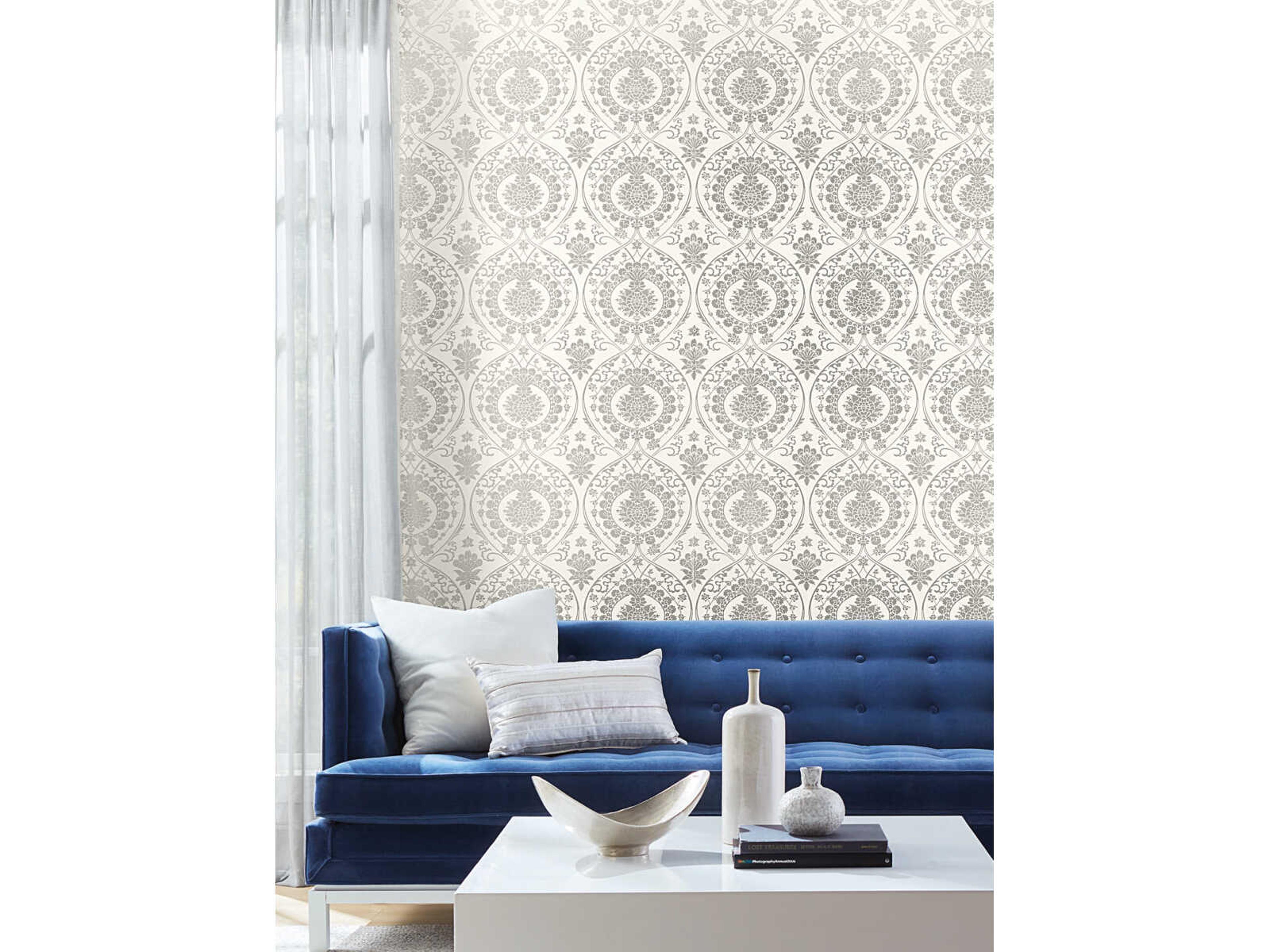 Damask Resource Library White Silver Imperial Damask Wallpaper