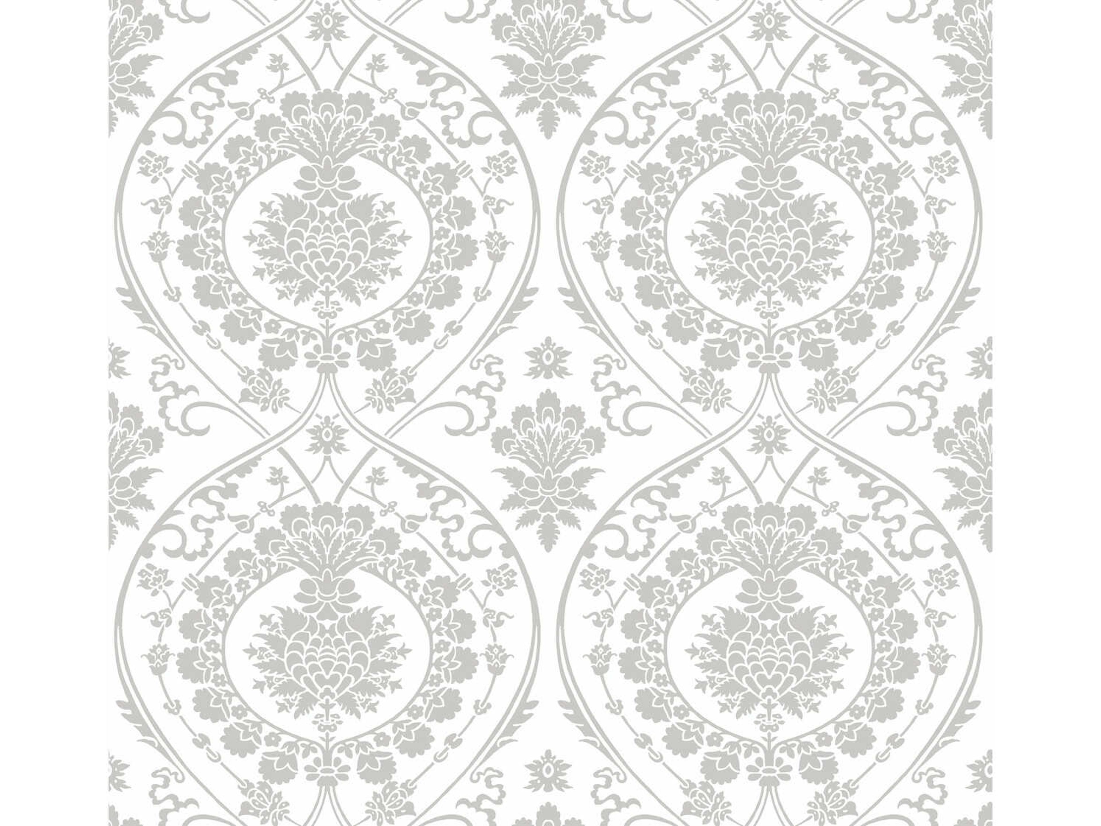 York Wallcoverings Damask Resource Library White Silver Imperial Damask Wallpaper