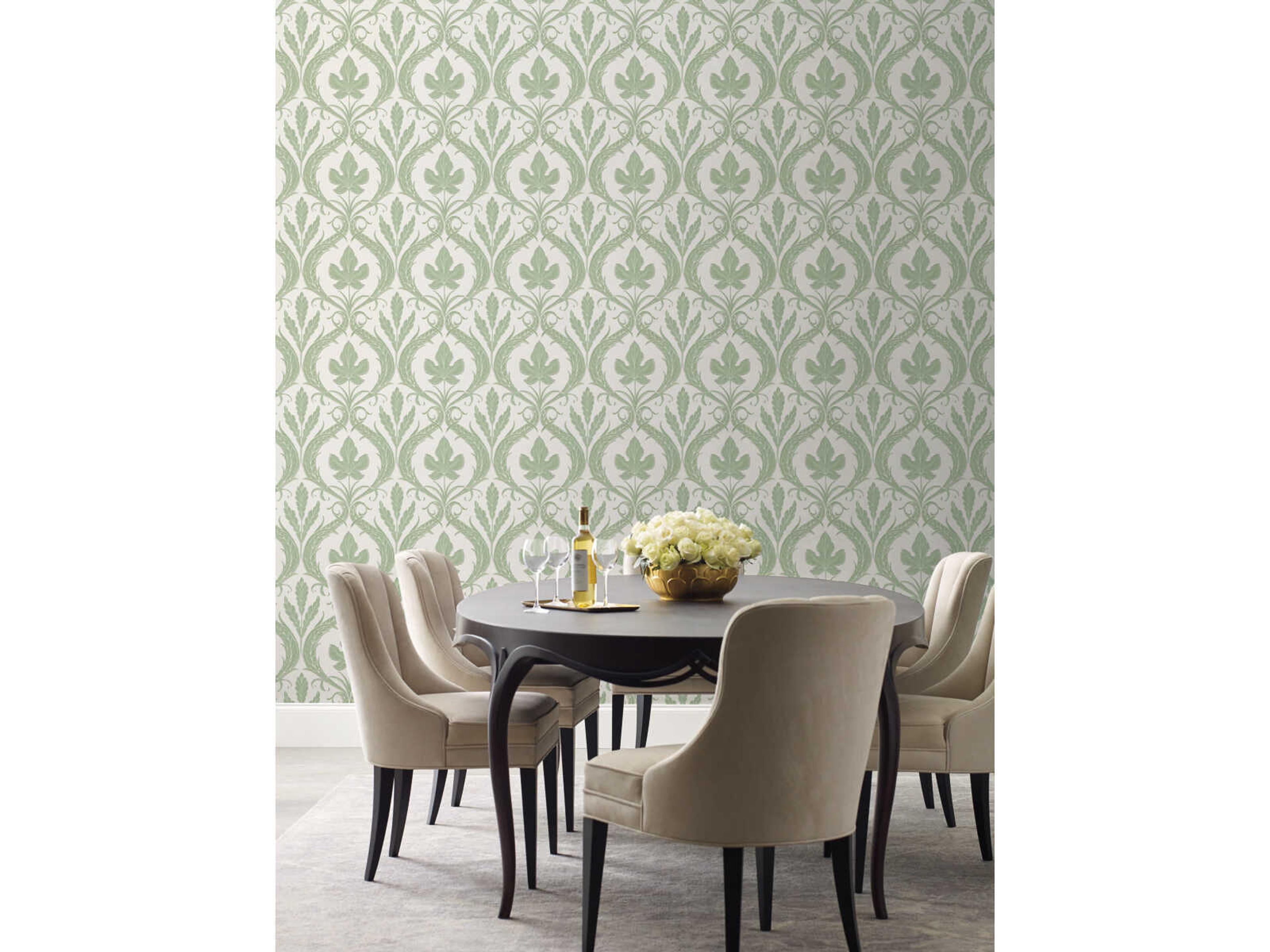 York Wallcoverings Damask Resource Library Green White Adirondack Damask Wallpaper