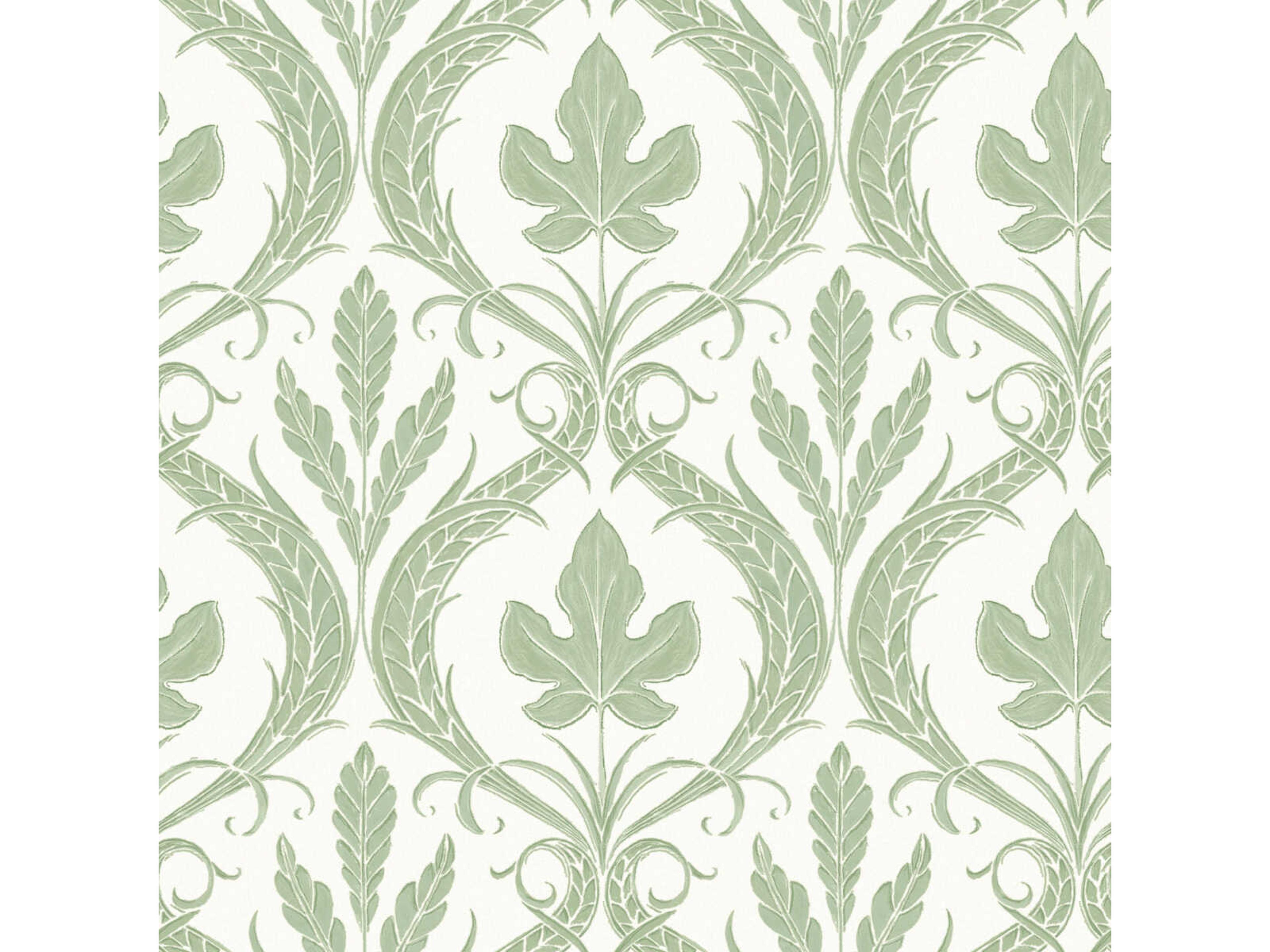 York Wallcoverings Damask Resource Library Green White Adirondack Damask Wallpaper