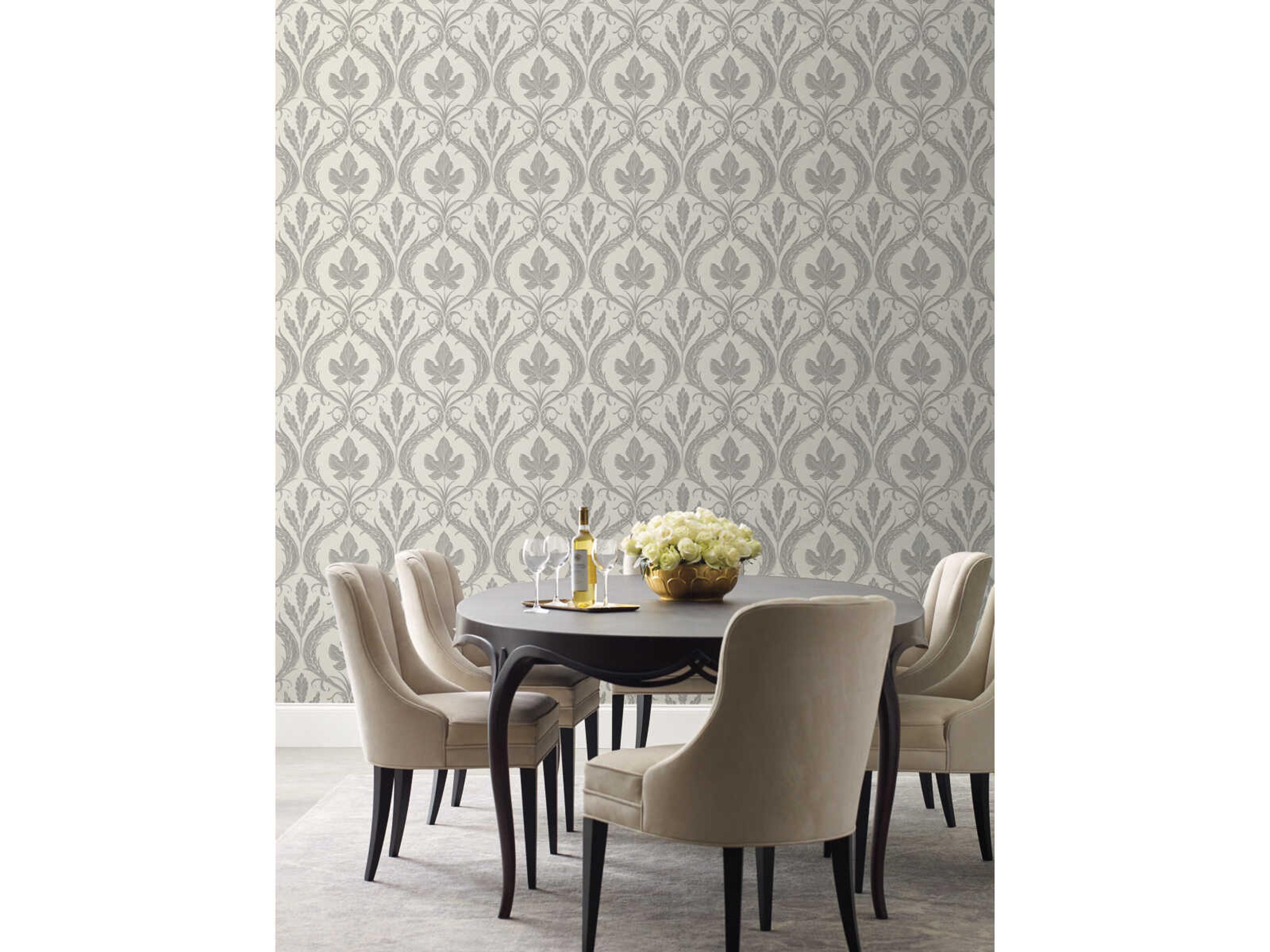 York Wallcoverings Damask Resource Library Grey Beige Adirondack Damask Wallpaper