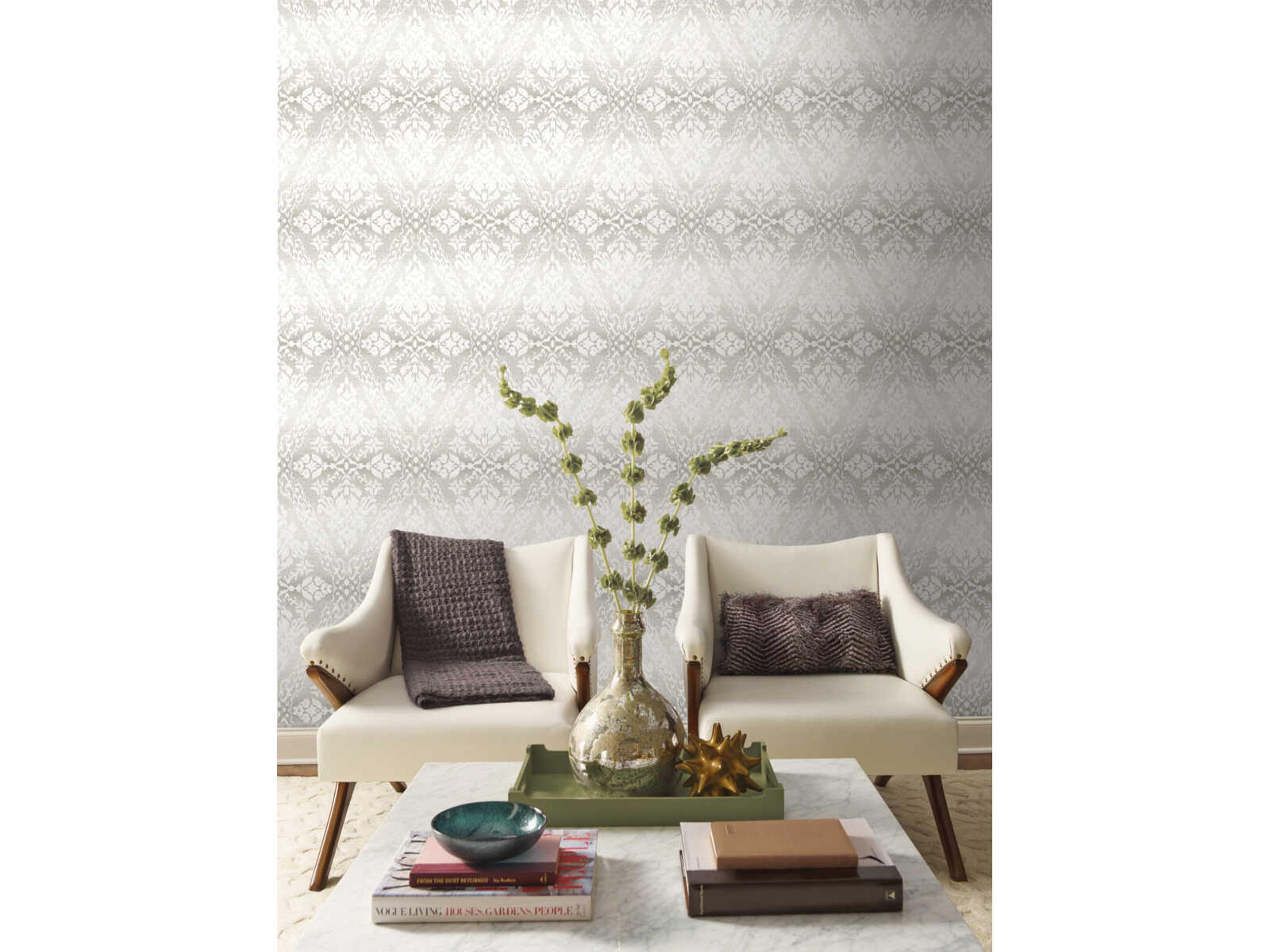 York Wallcoverings Damask Resource Library Grey Tudor Diamond Damask Wallpaper