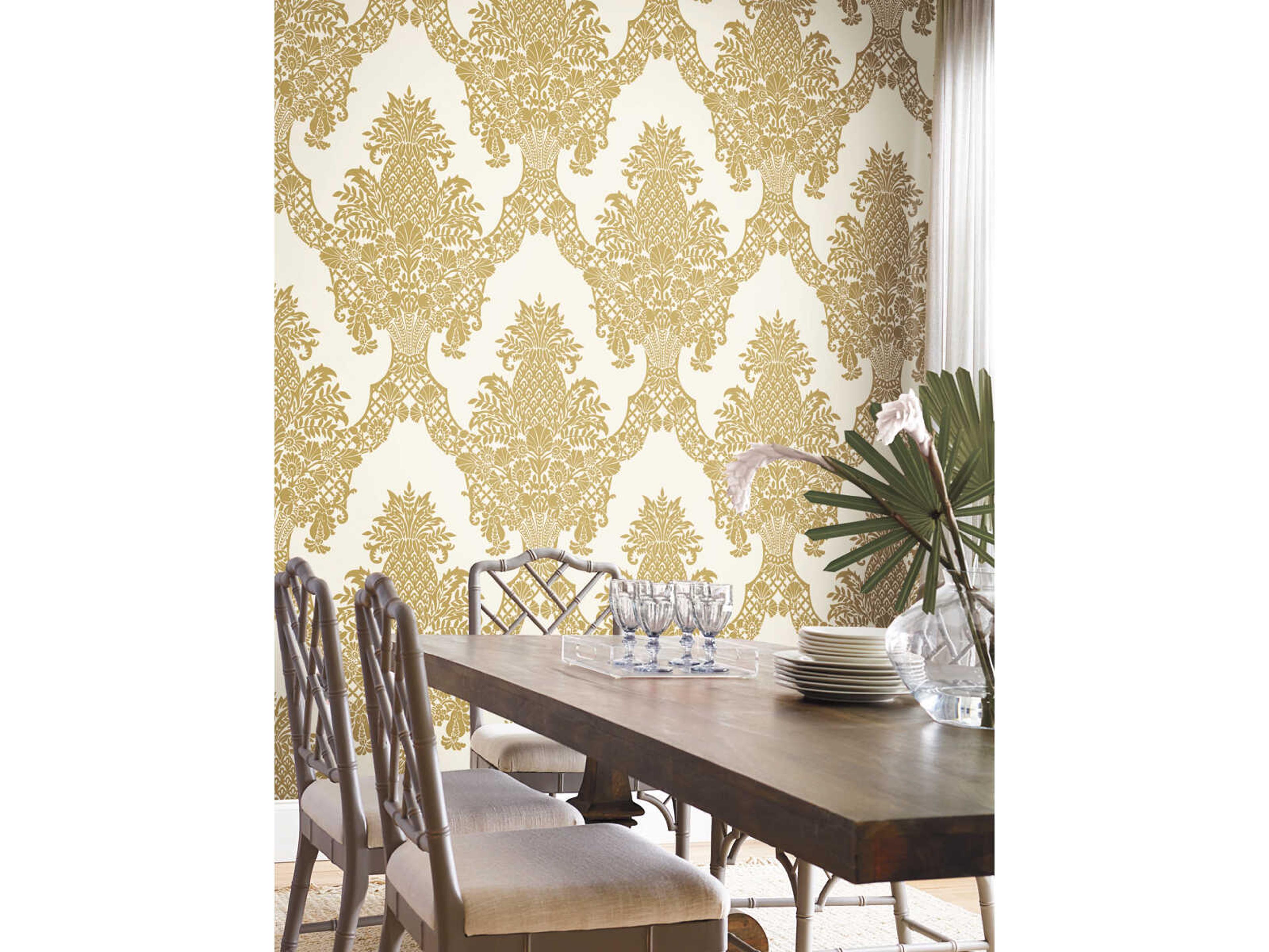 Damask Resource Library Gold Pineapple Plantation Wallpaper