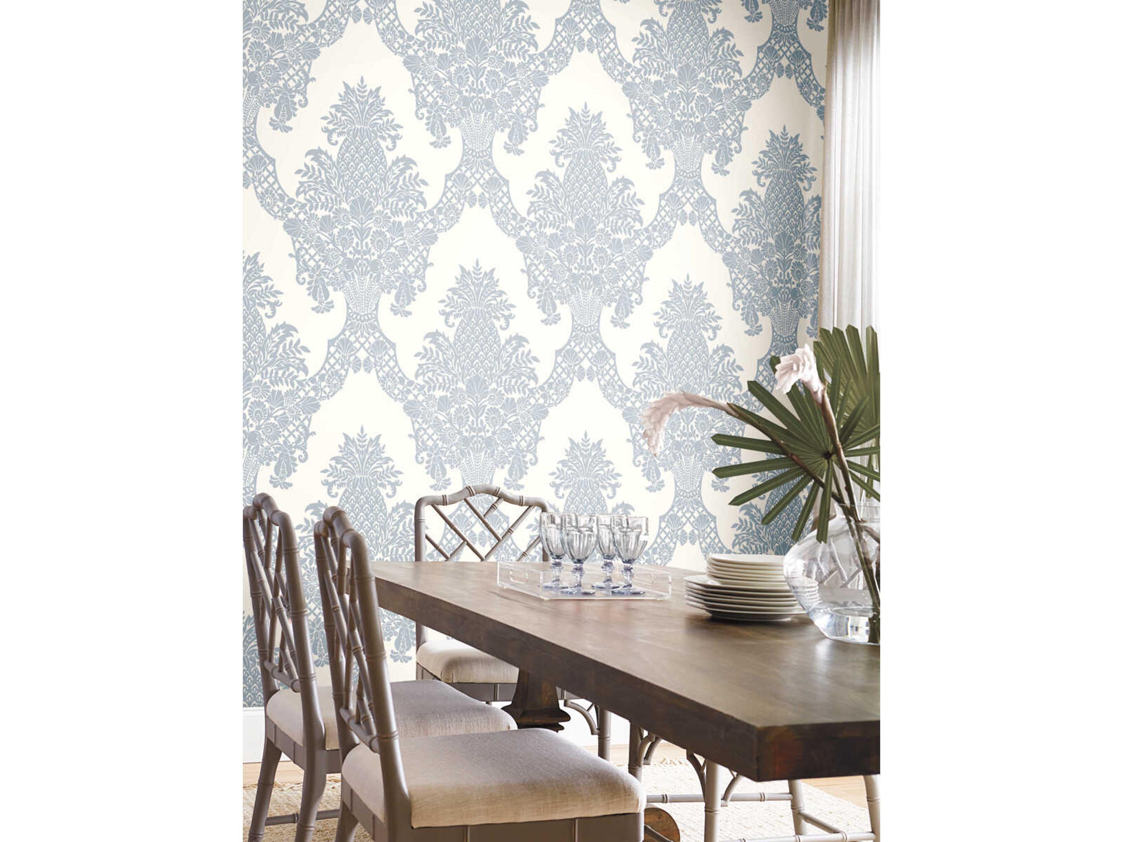Damask Resource Library Periwinkle White Pineapple Plantation Wallpaper