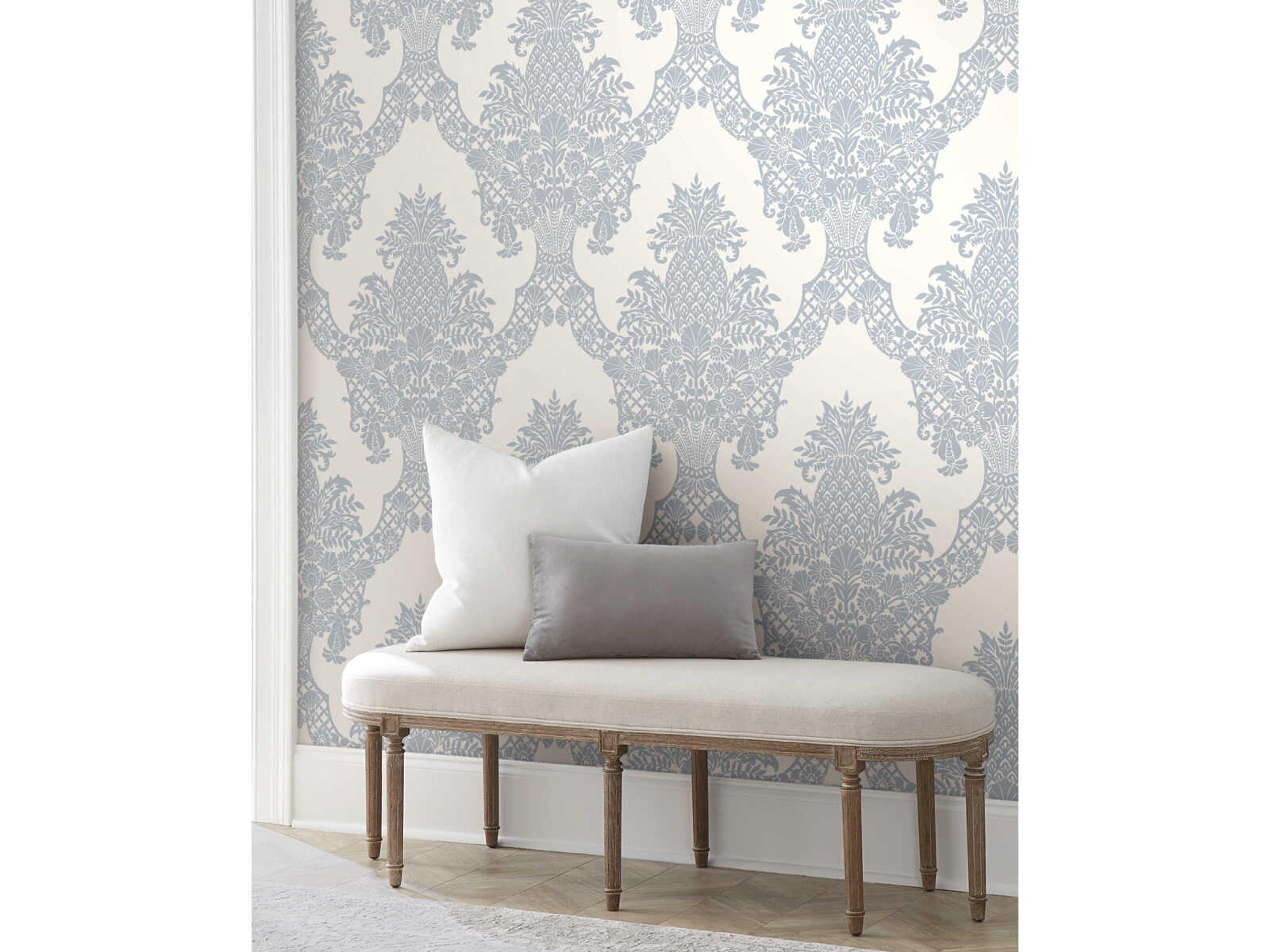 York Wallcoverings Damask Resource Library Periwinkle White Pineapple Plantation Wallpaper