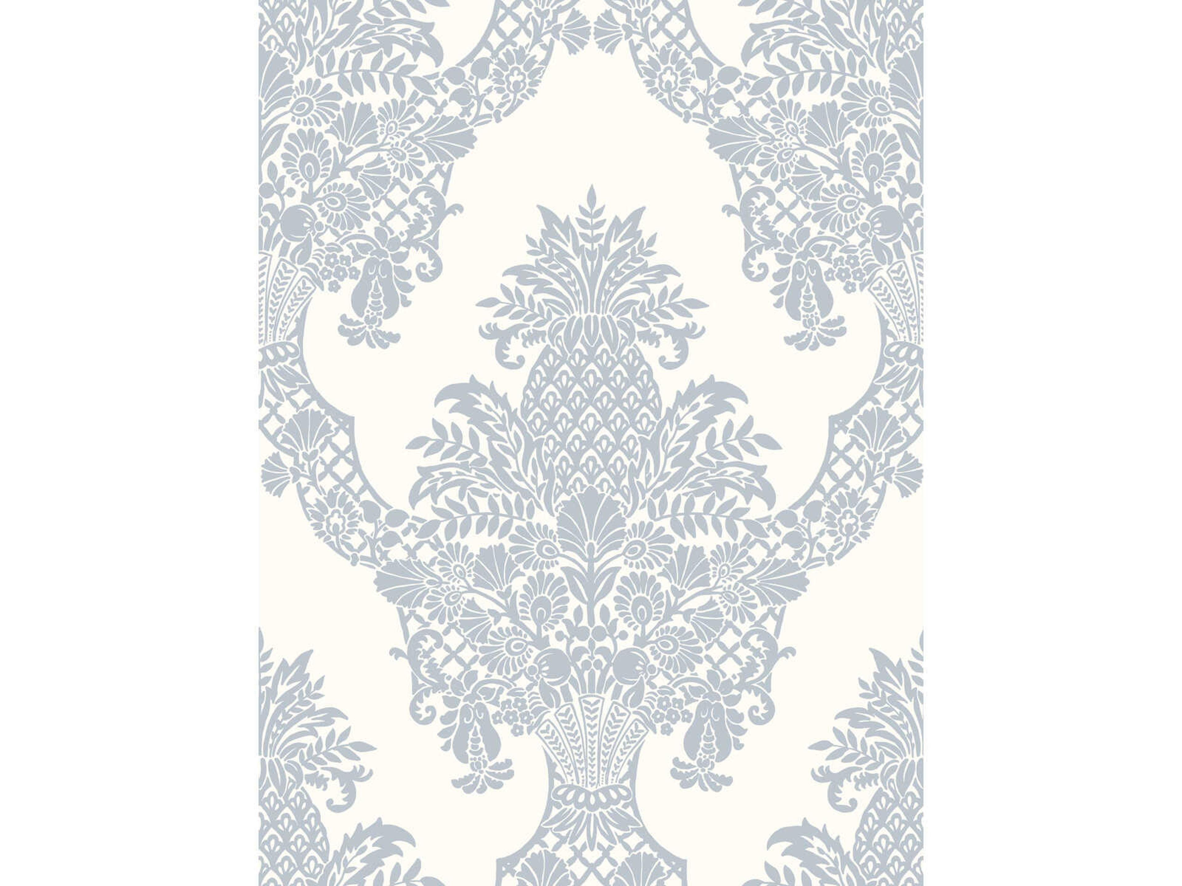 York Wallcoverings Damask Resource Library Periwinkle White Pineapple Plantation Wallpaper