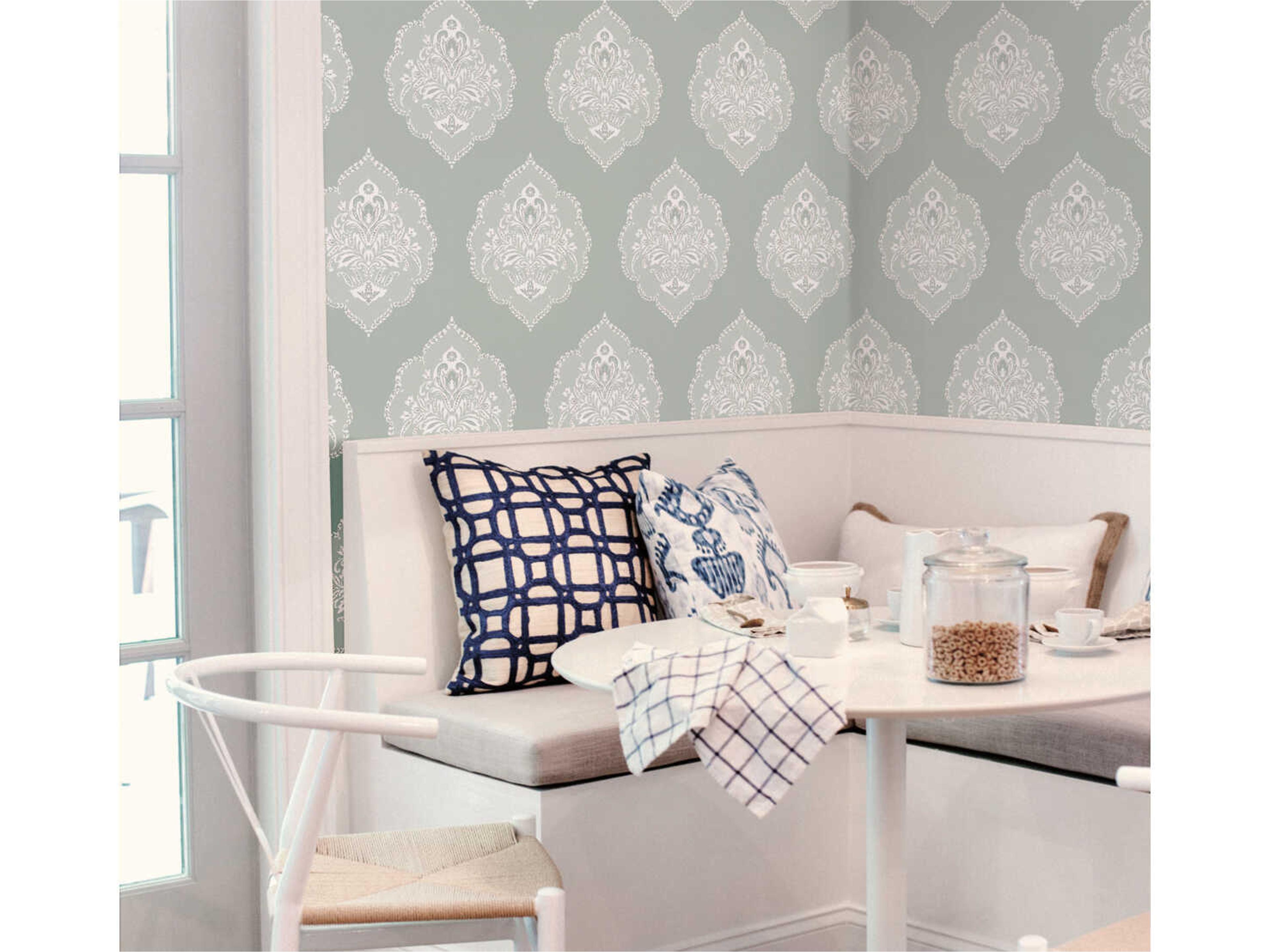 York Wallcoverings Damask Resource Library Green Signet Medallion Dam Wallpaper