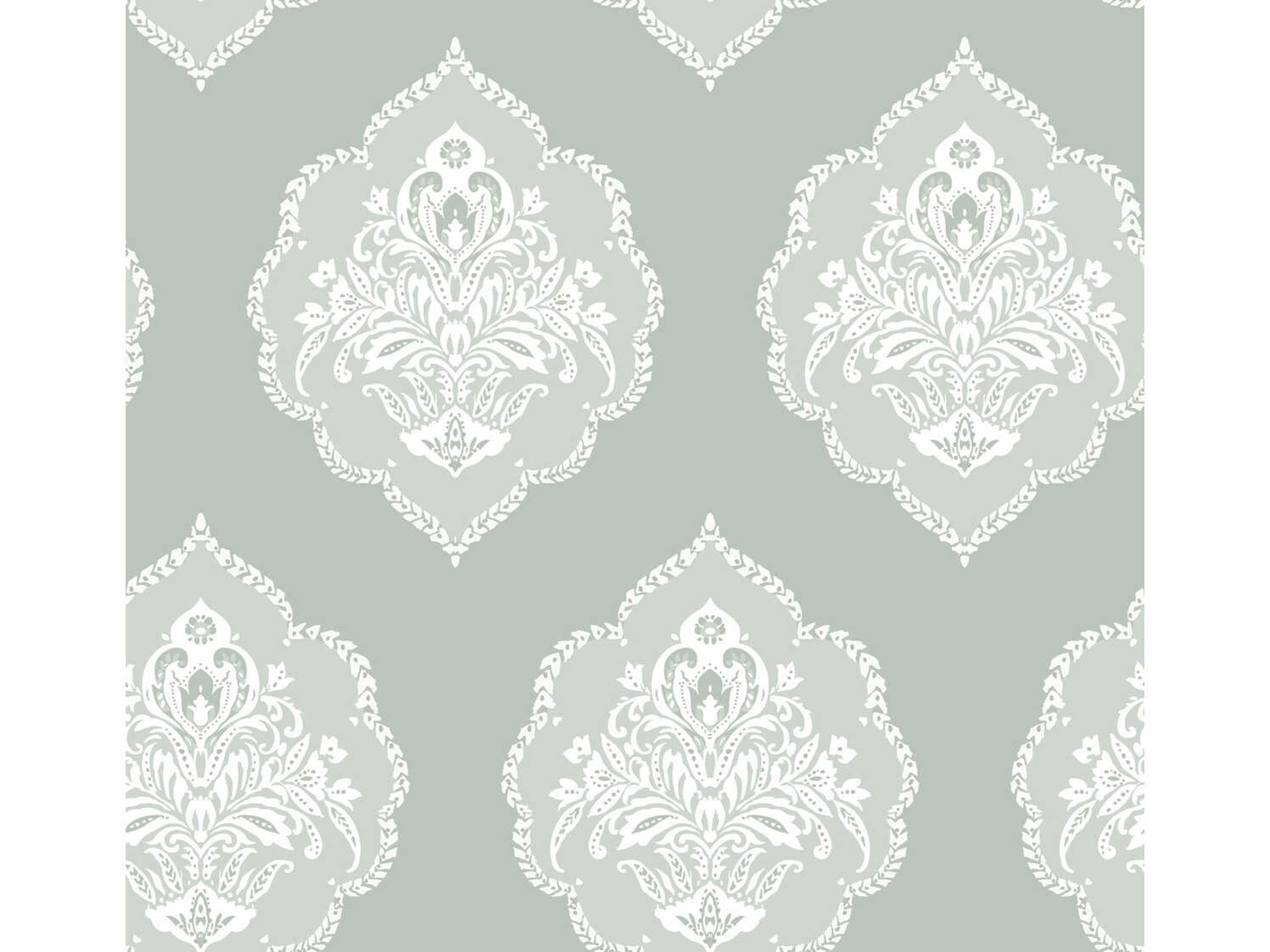 York Wallcoverings Damask Resource Library Green Signet Medallion Dam Wallpaper