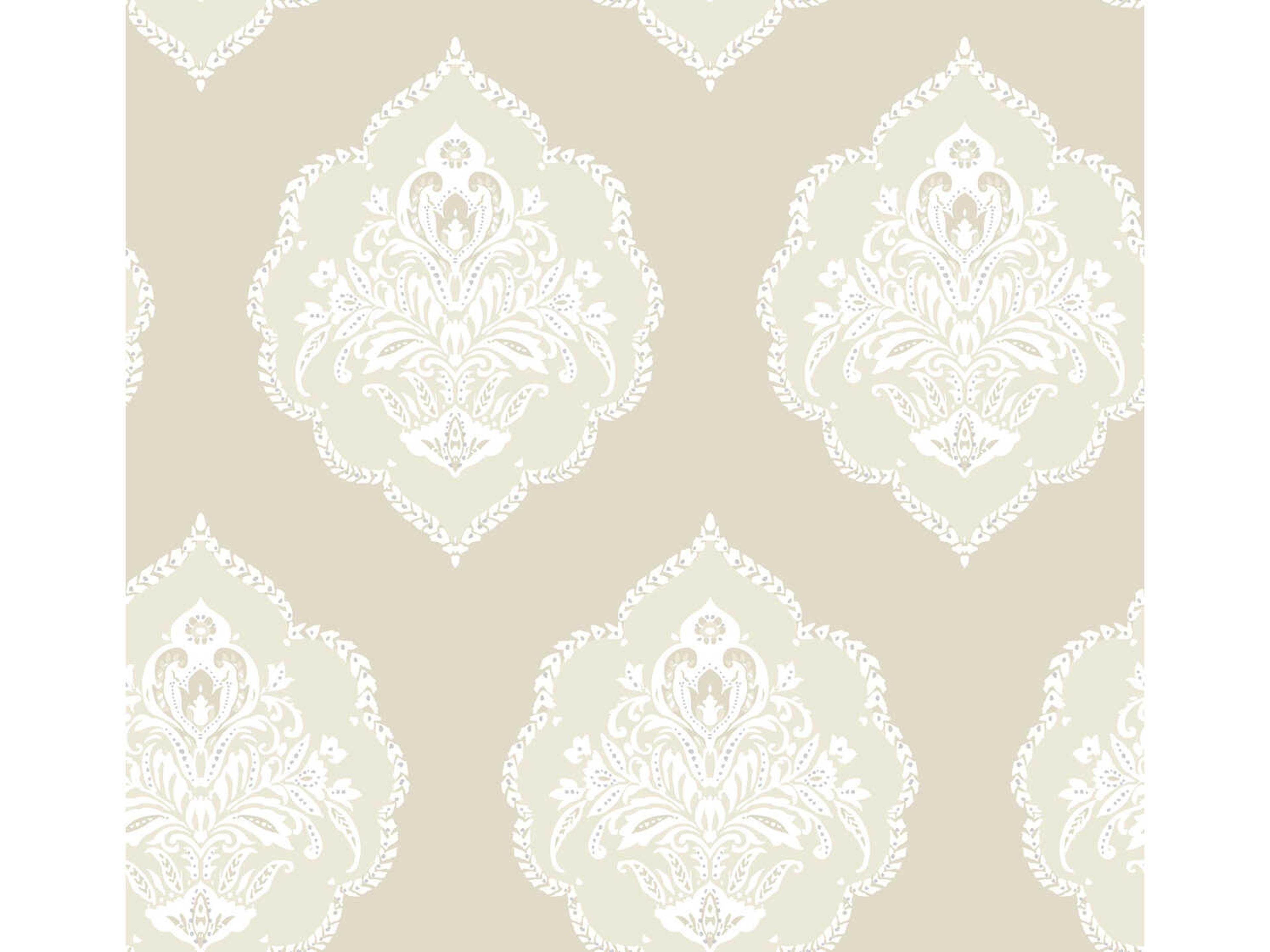 York Wallcoverings Damask Resource Library Beige Signet Medallion Dam Wallpaper