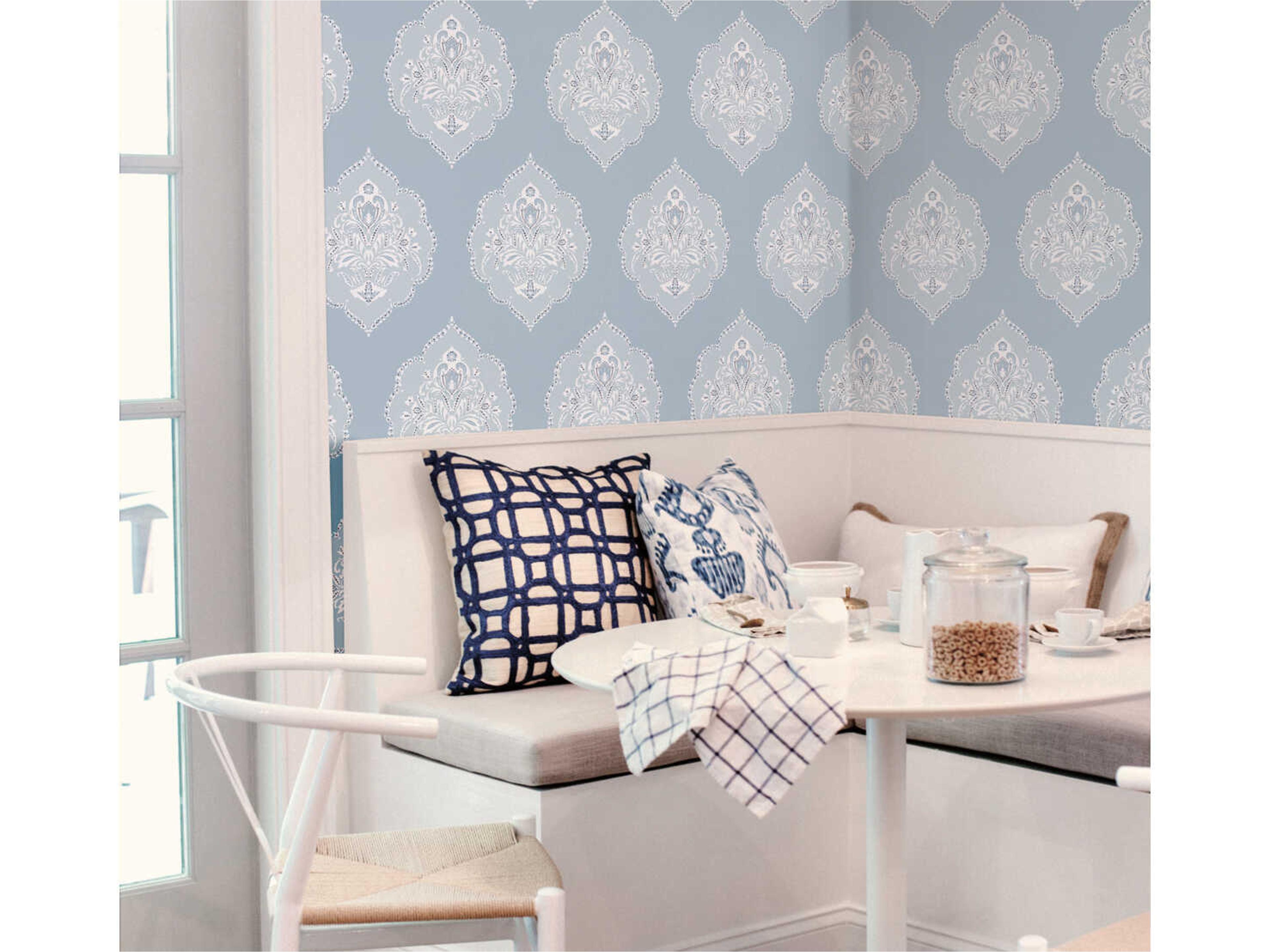 York Wallcoverings Damask Resource Library Blue Signet Medallion Dam Wallpaper