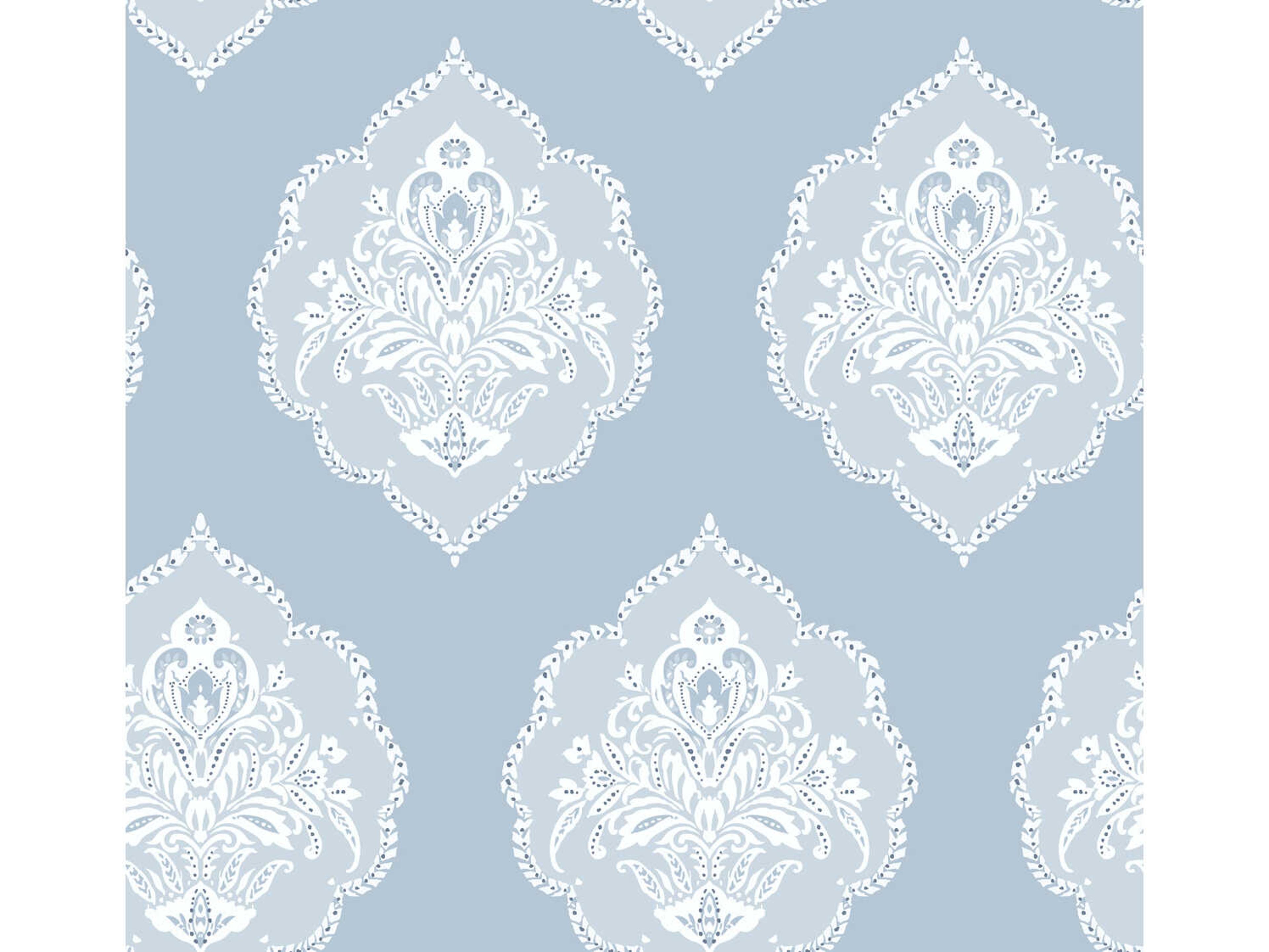 York Wallcoverings Damask Resource Library Blue Signet Medallion Dam Wallpaper
