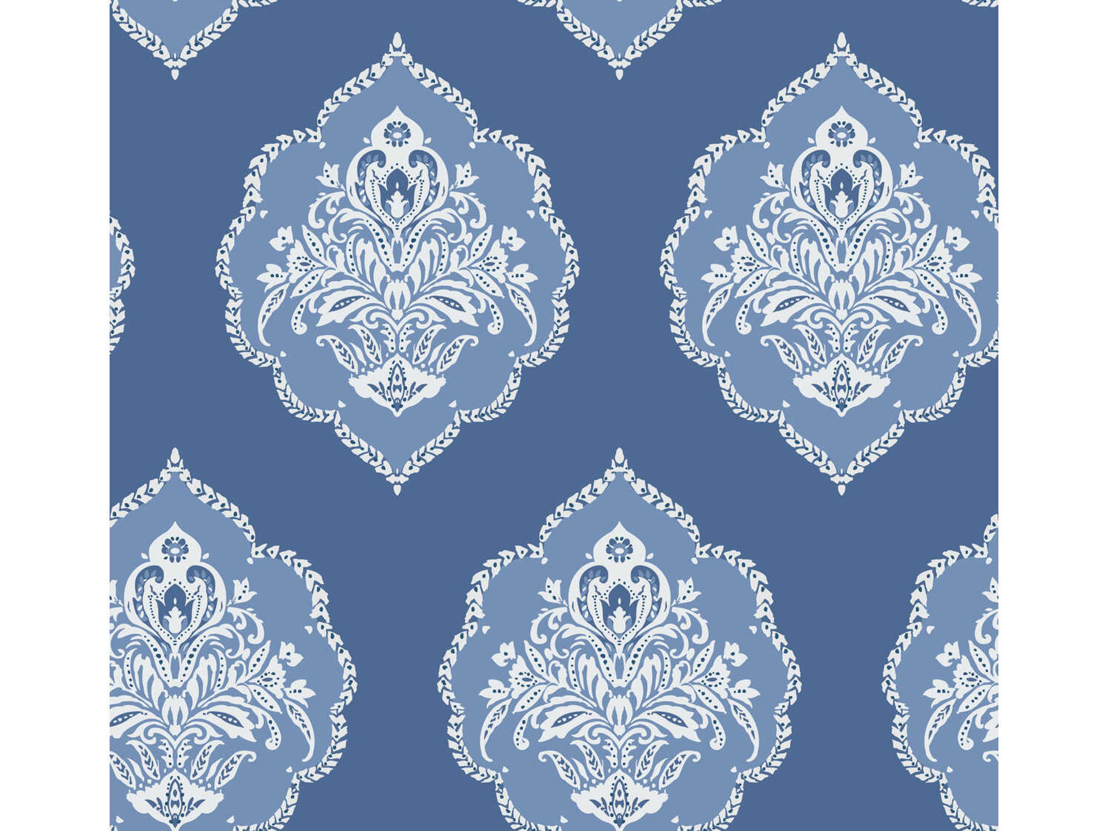 York Wallcoverings Damask Resource Library Blue Signet Medallion Dam Wallpaper