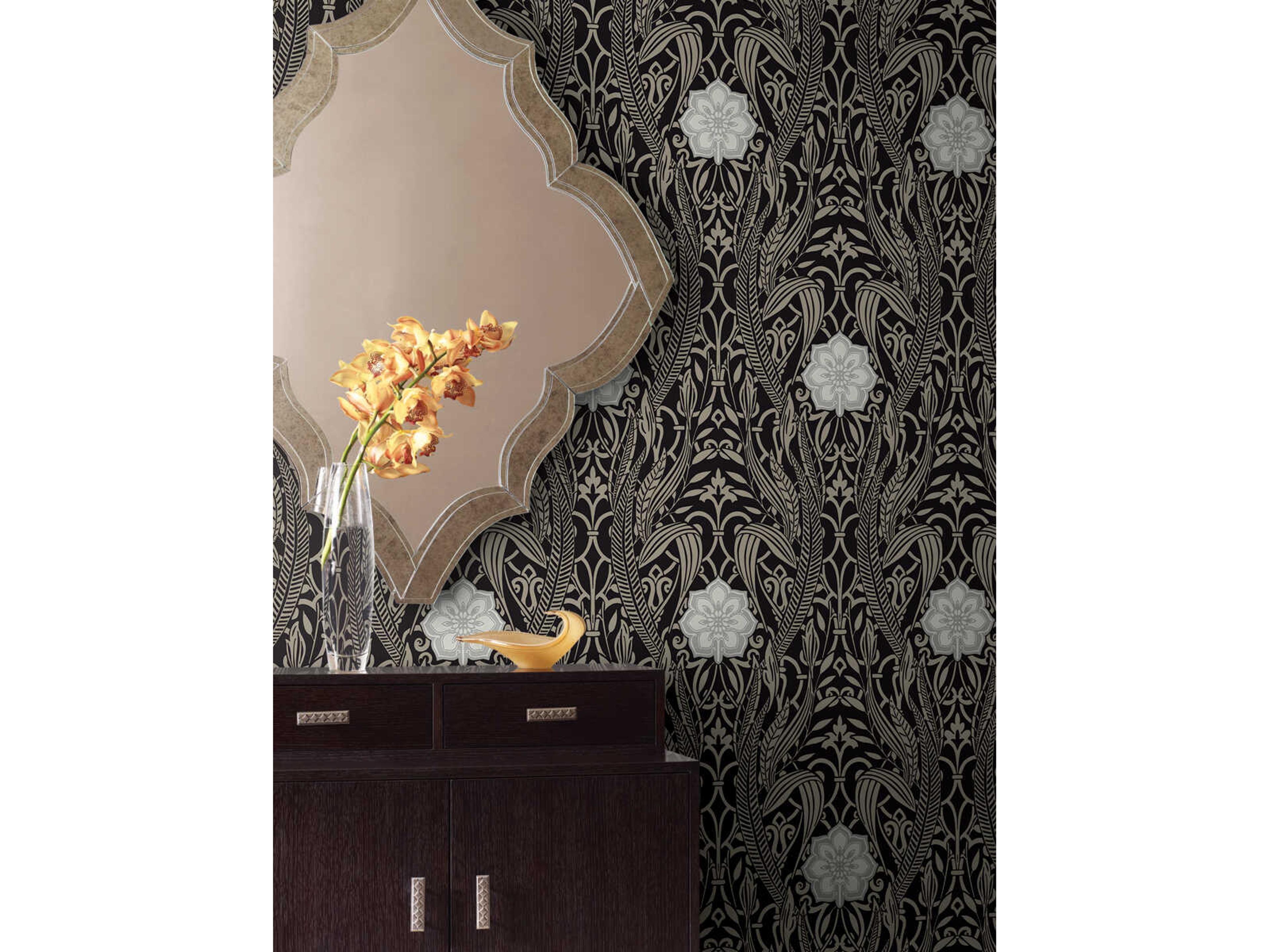 York Wallcoverings Damask Resource Library Black Gatsby Damask Wallpaper