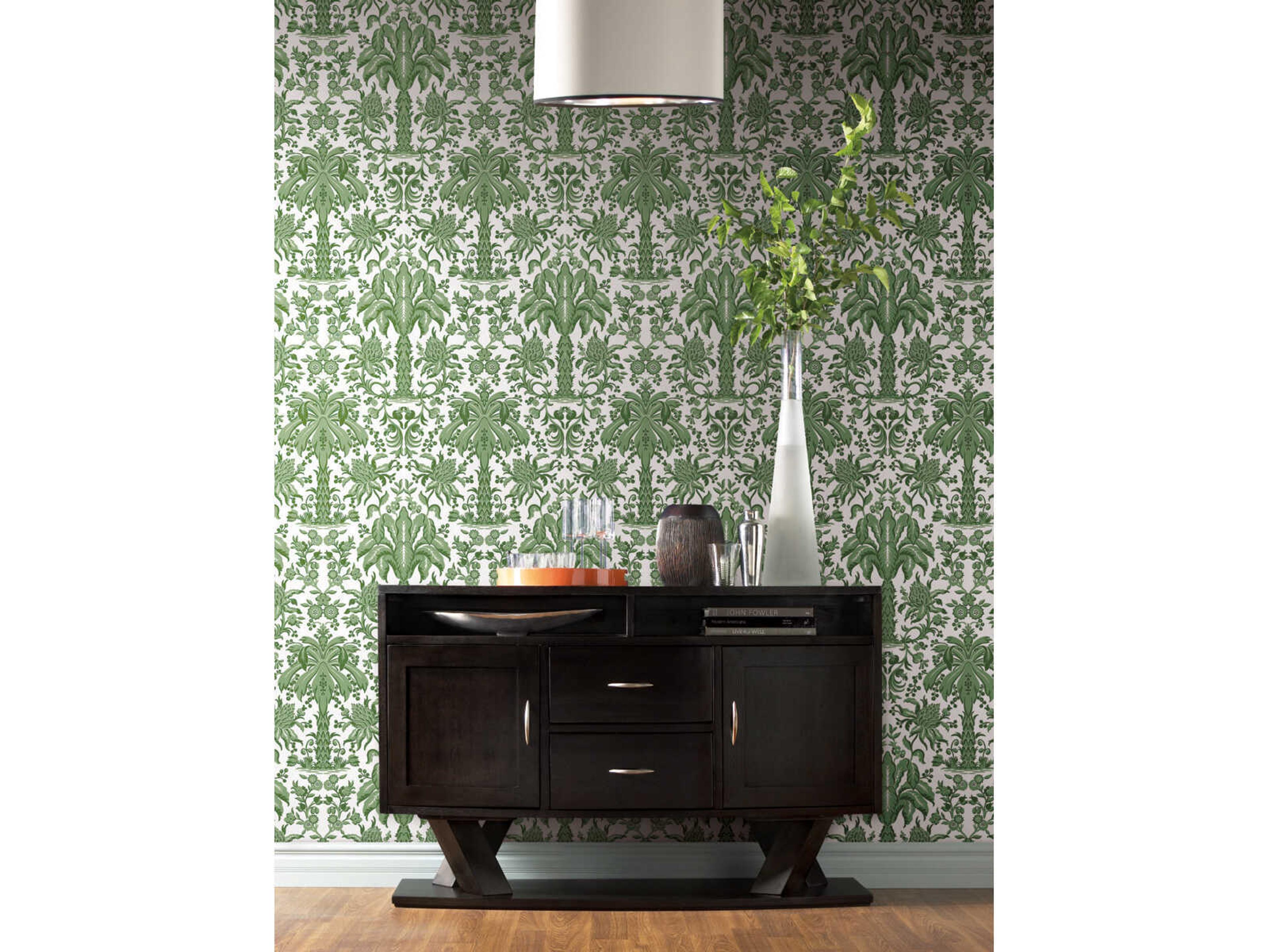 York Wallcoverings Damask Resource Library Green Palmetto Palm Damask Wallpaper