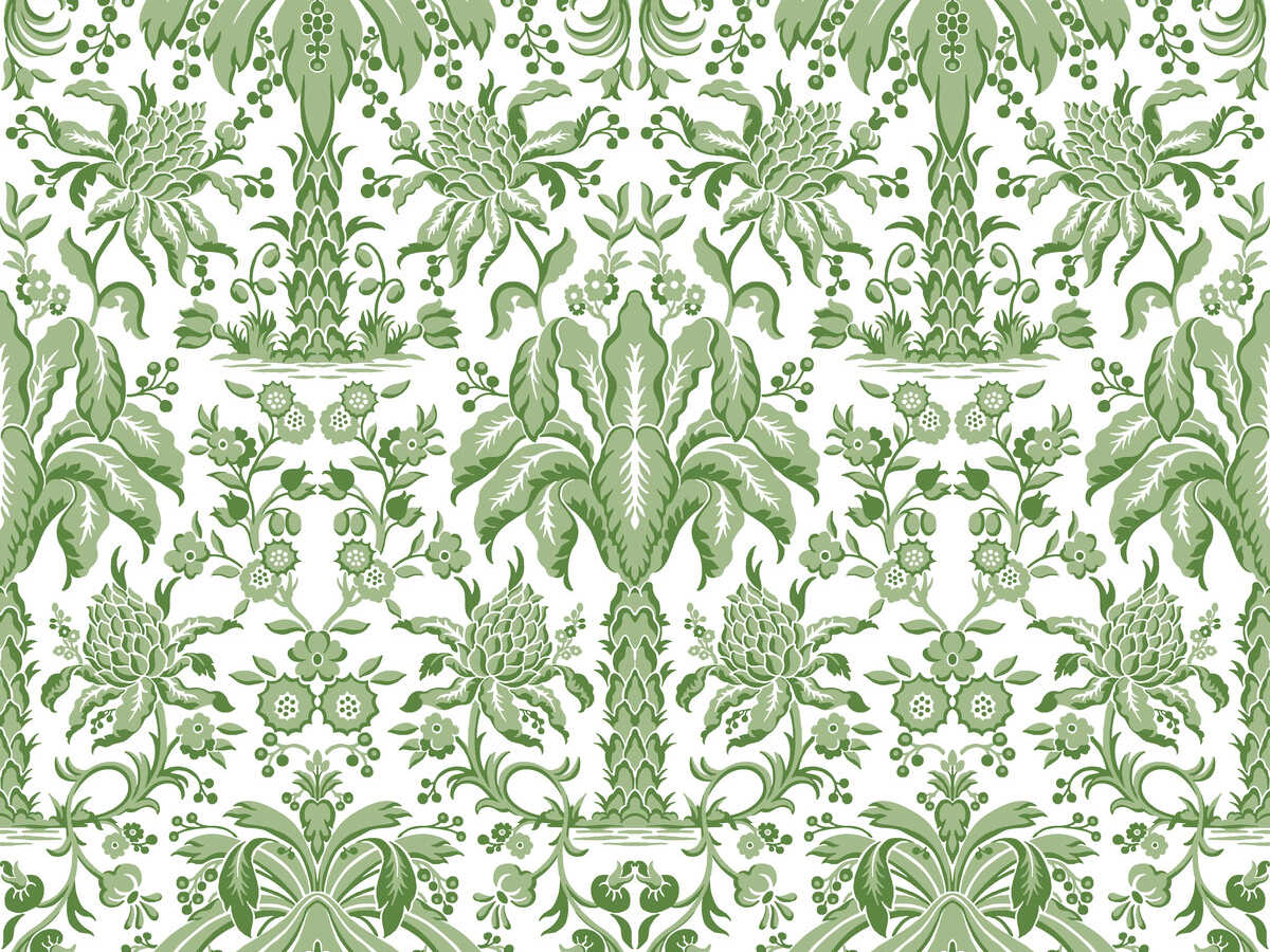 York Wallcoverings Damask Resource Library Green Palmetto Palm Damask Wallpaper