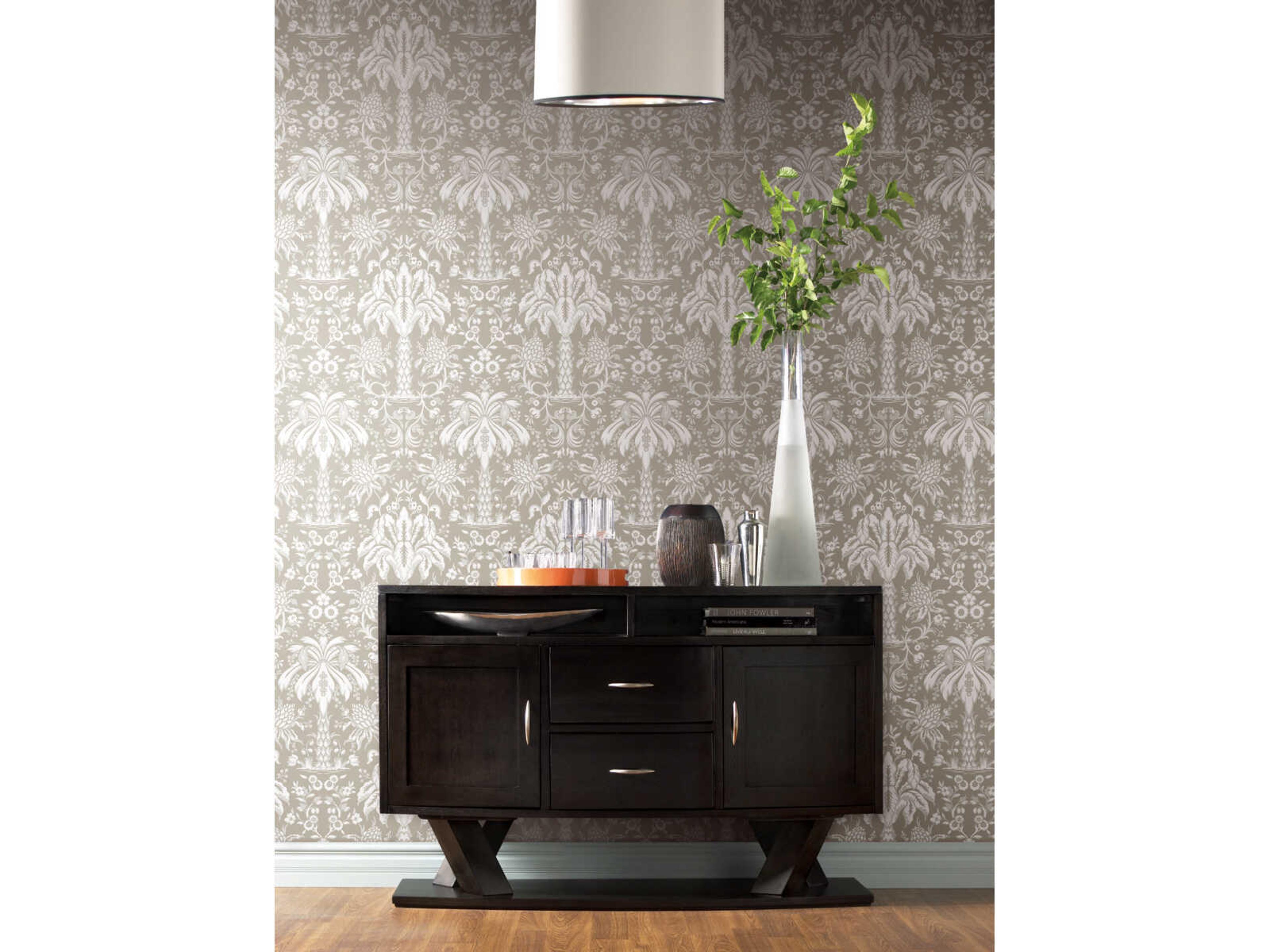 York Wallcoverings Damask Resource Library Beige Palmetto Palm Damask Wallpaper