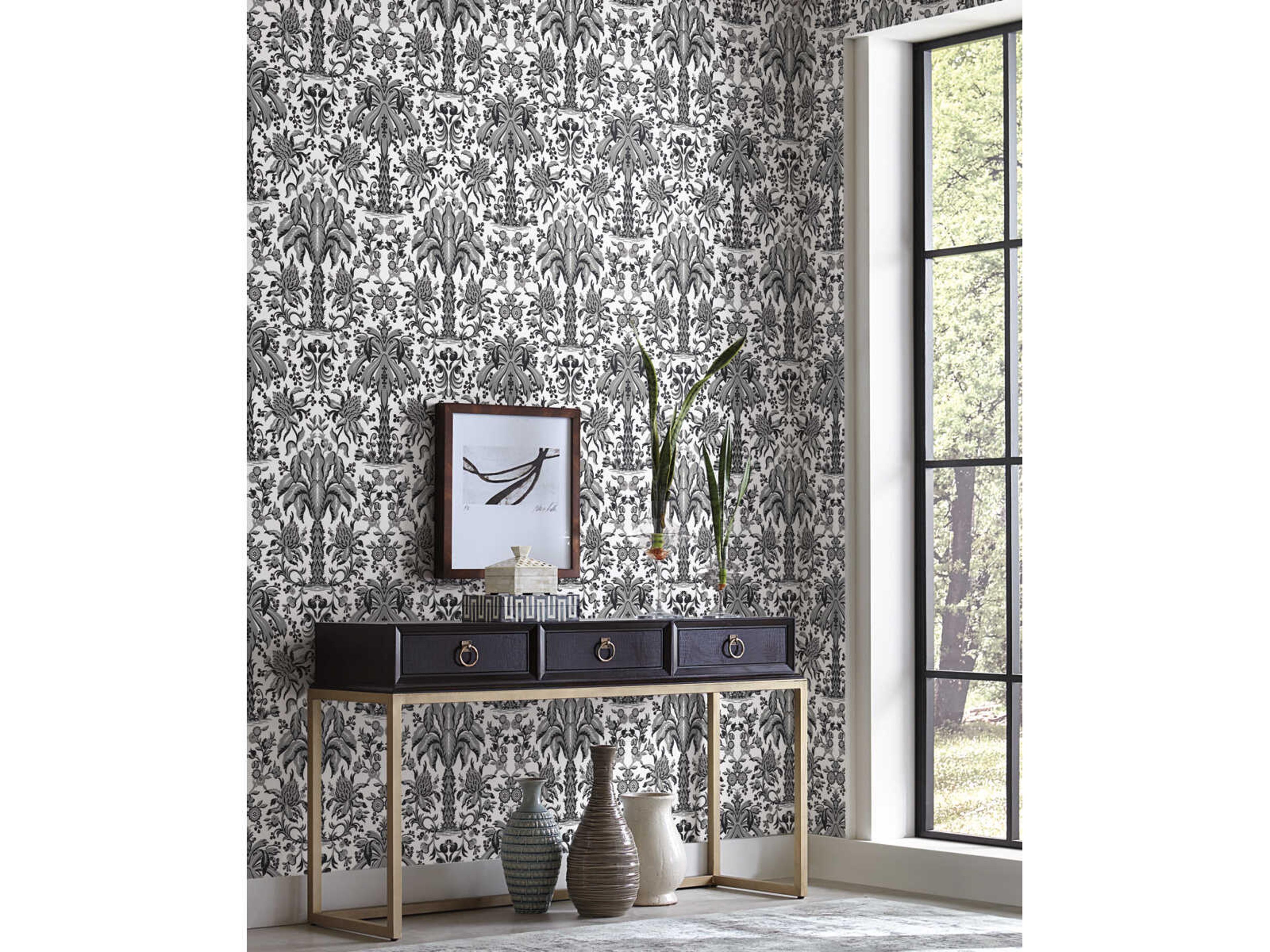 Damask Resource Library Black Palmetto Palm Damask Wallpaper