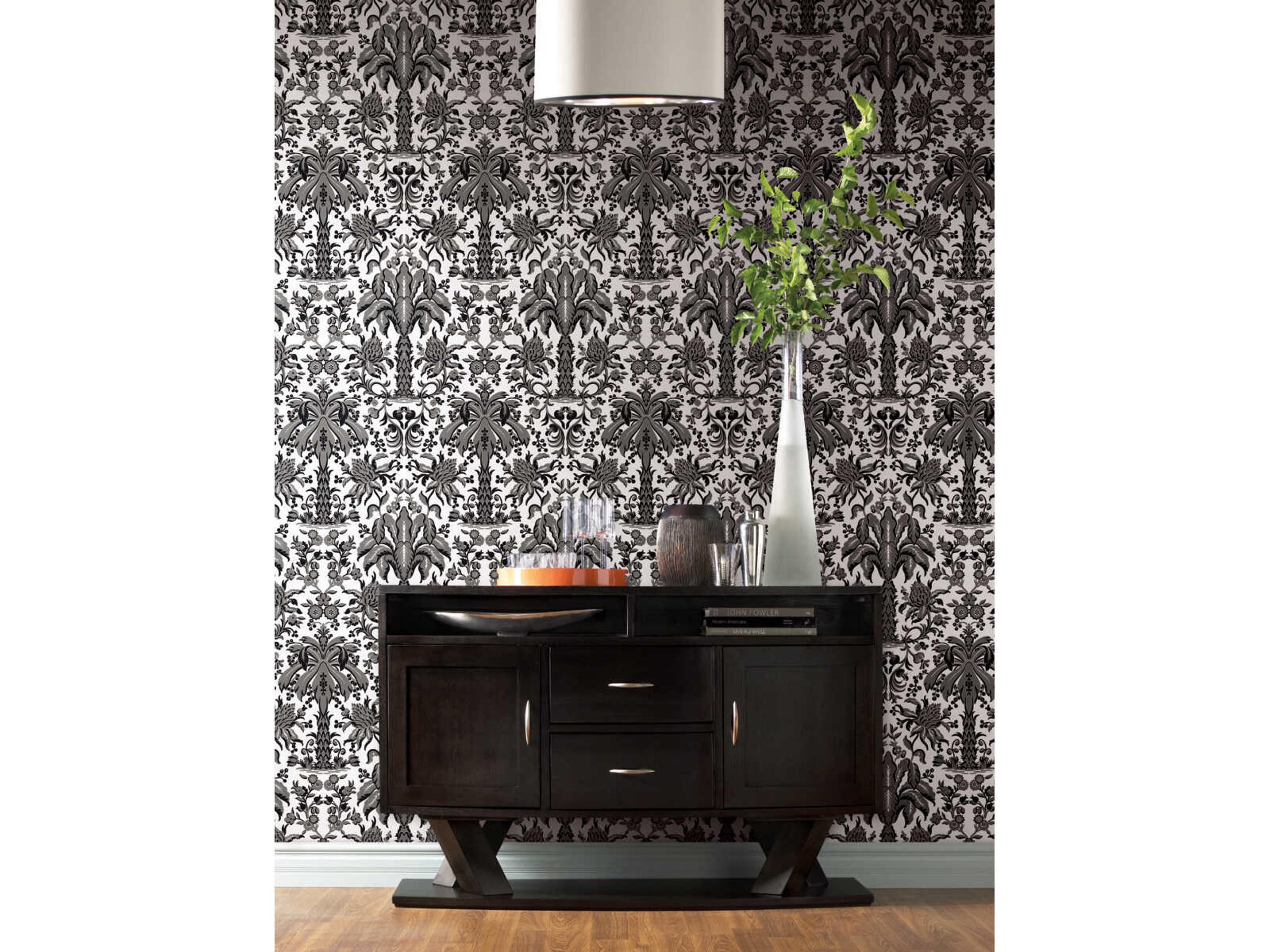 York Wallcoverings Damask Resource Library Black Palmetto Palm Damask Wallpaper