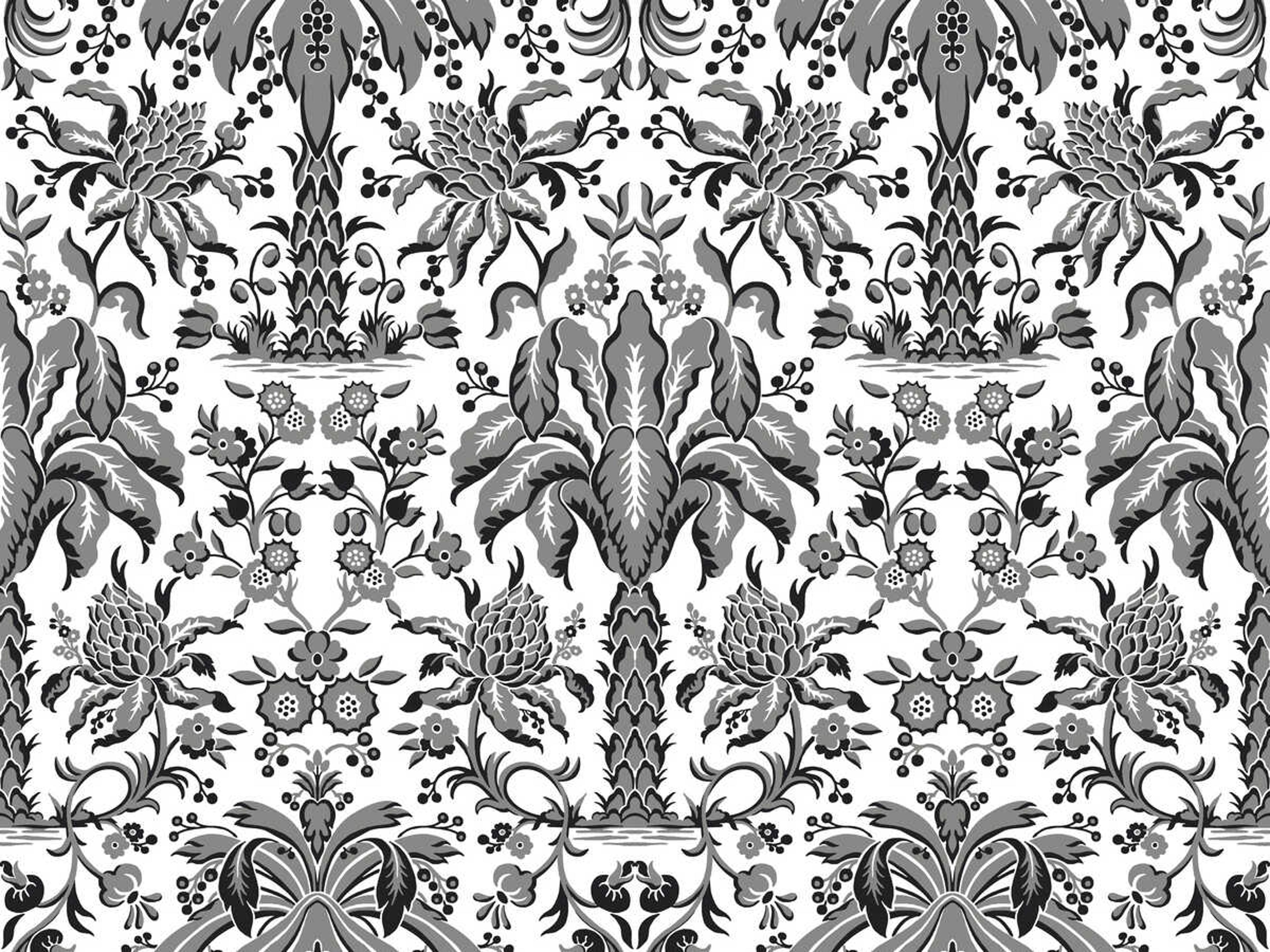 York Wallcoverings Damask Resource Library Black Palmetto Palm Damask Wallpaper
