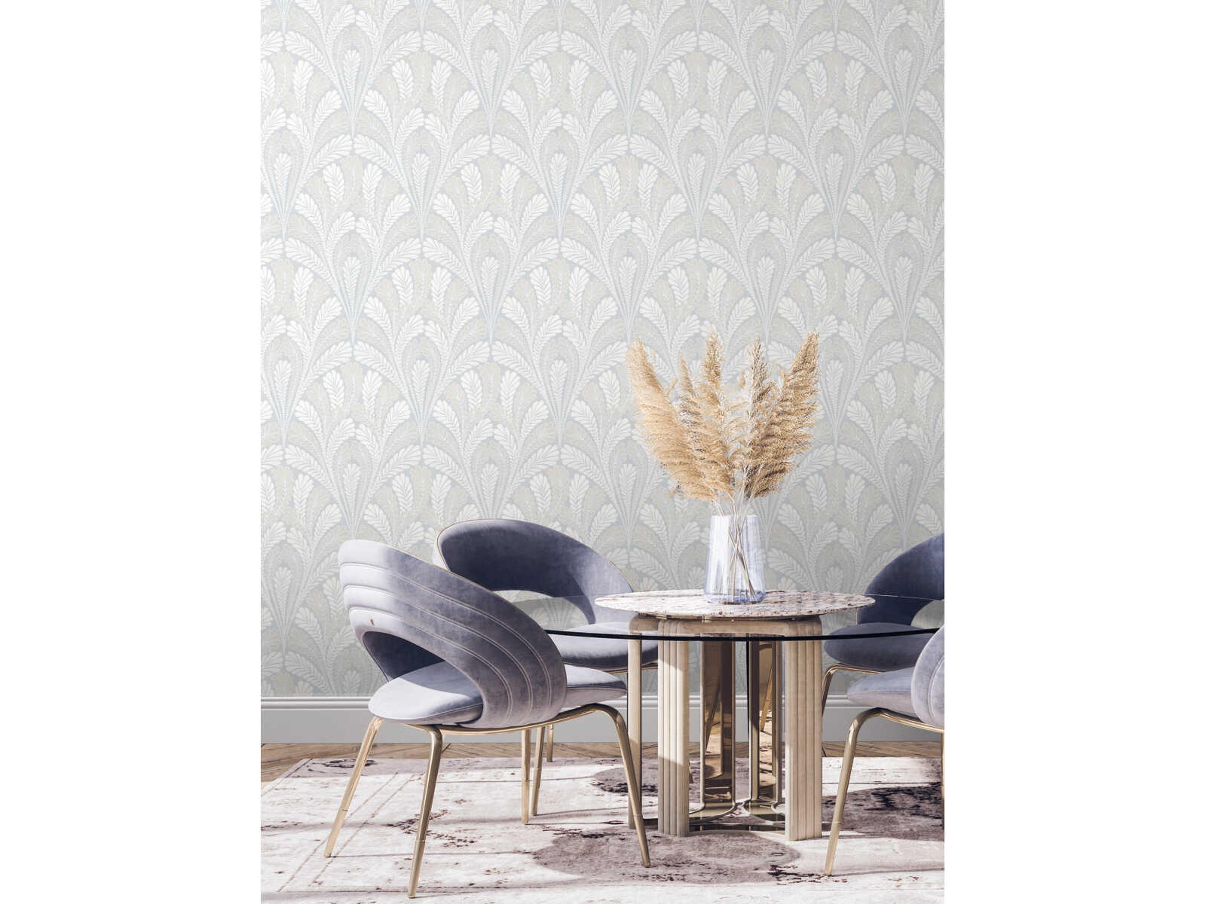 York Wallcoverings Damask Resource Library Blue Shell Damask Wallpaper