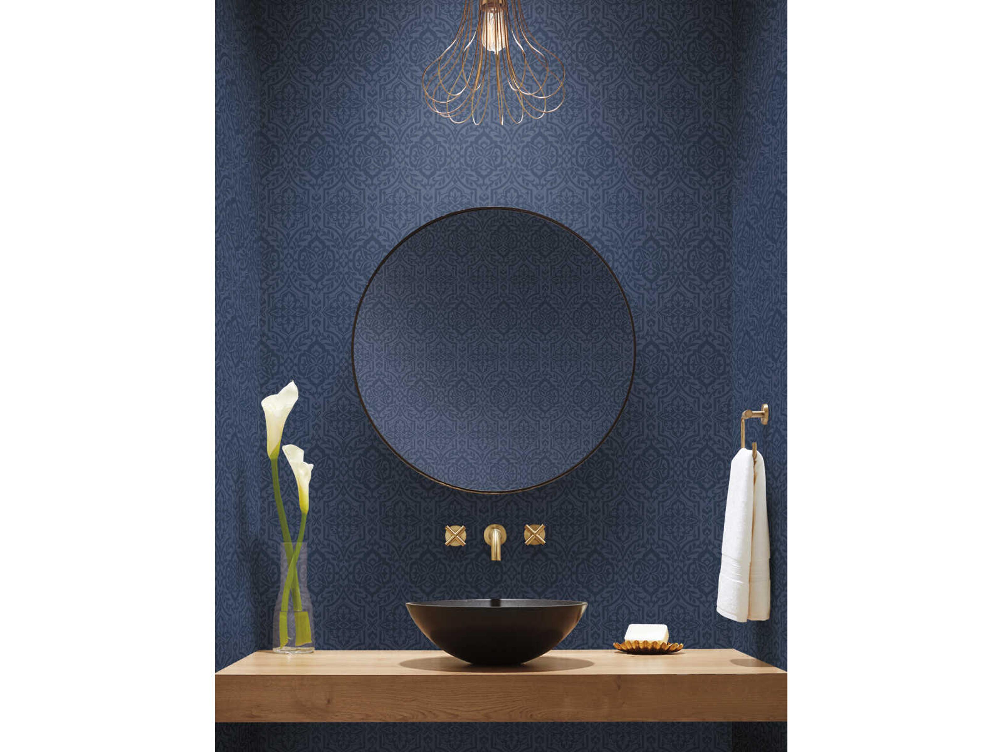 York Wallcoverings Damask Resource Library Blue Cathedral Damask Wallpaper