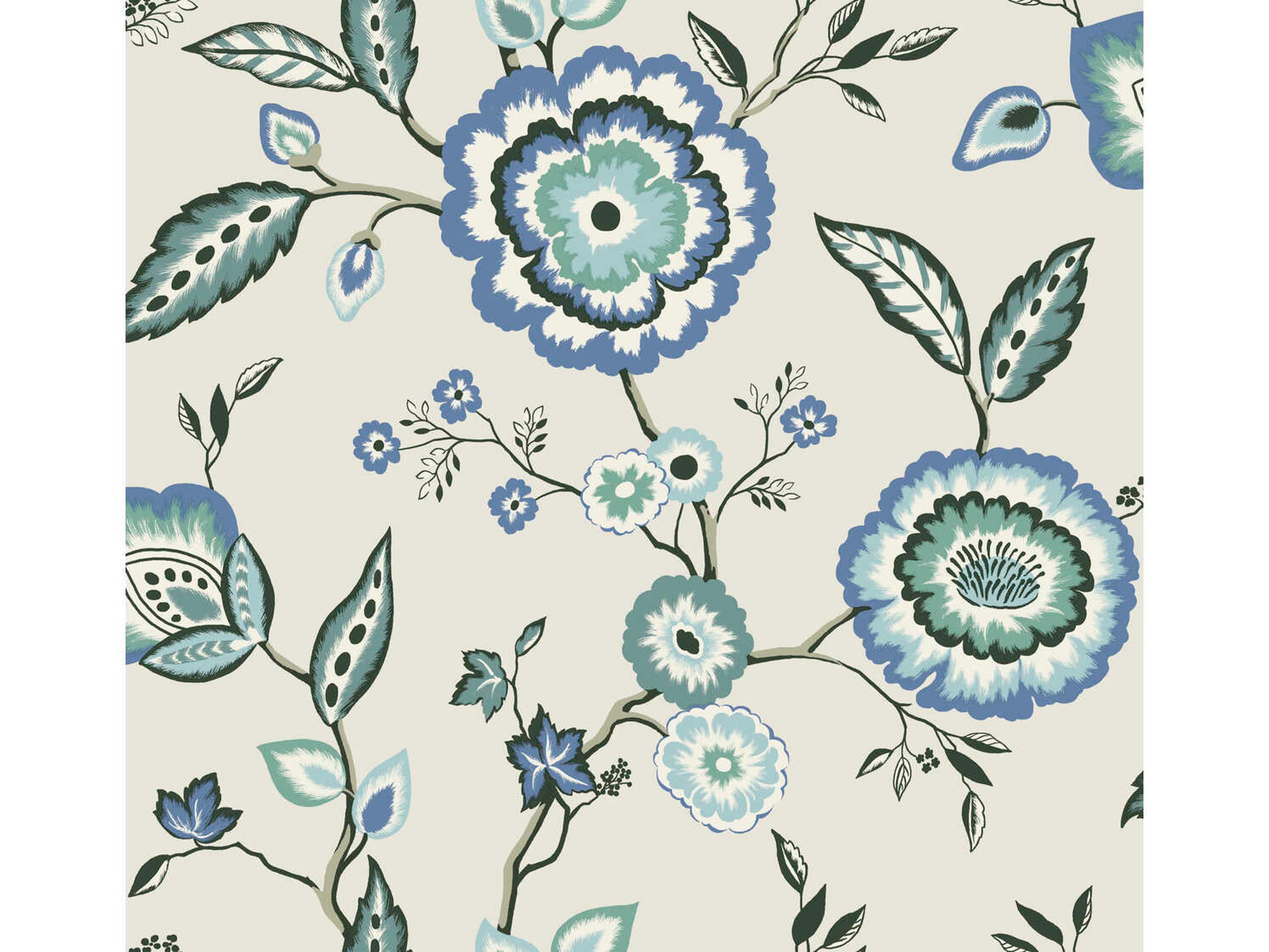 York Wallcoverings Greenhouse Blue White Dahlia Blooms Wallpaper