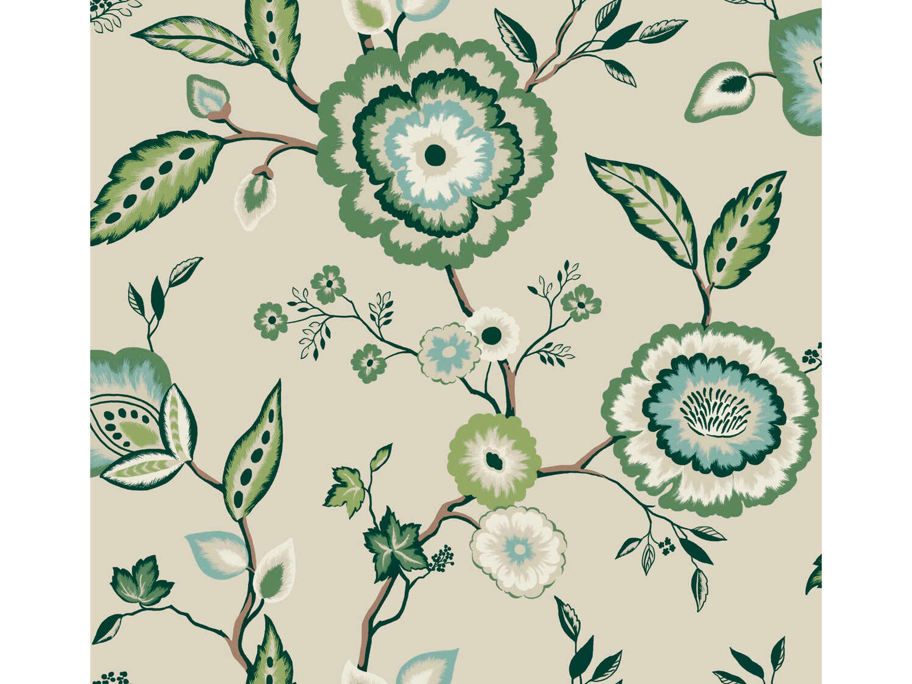 York Wallcoverings Greenhouse Green Beige Dahlia Blooms Wallpaper