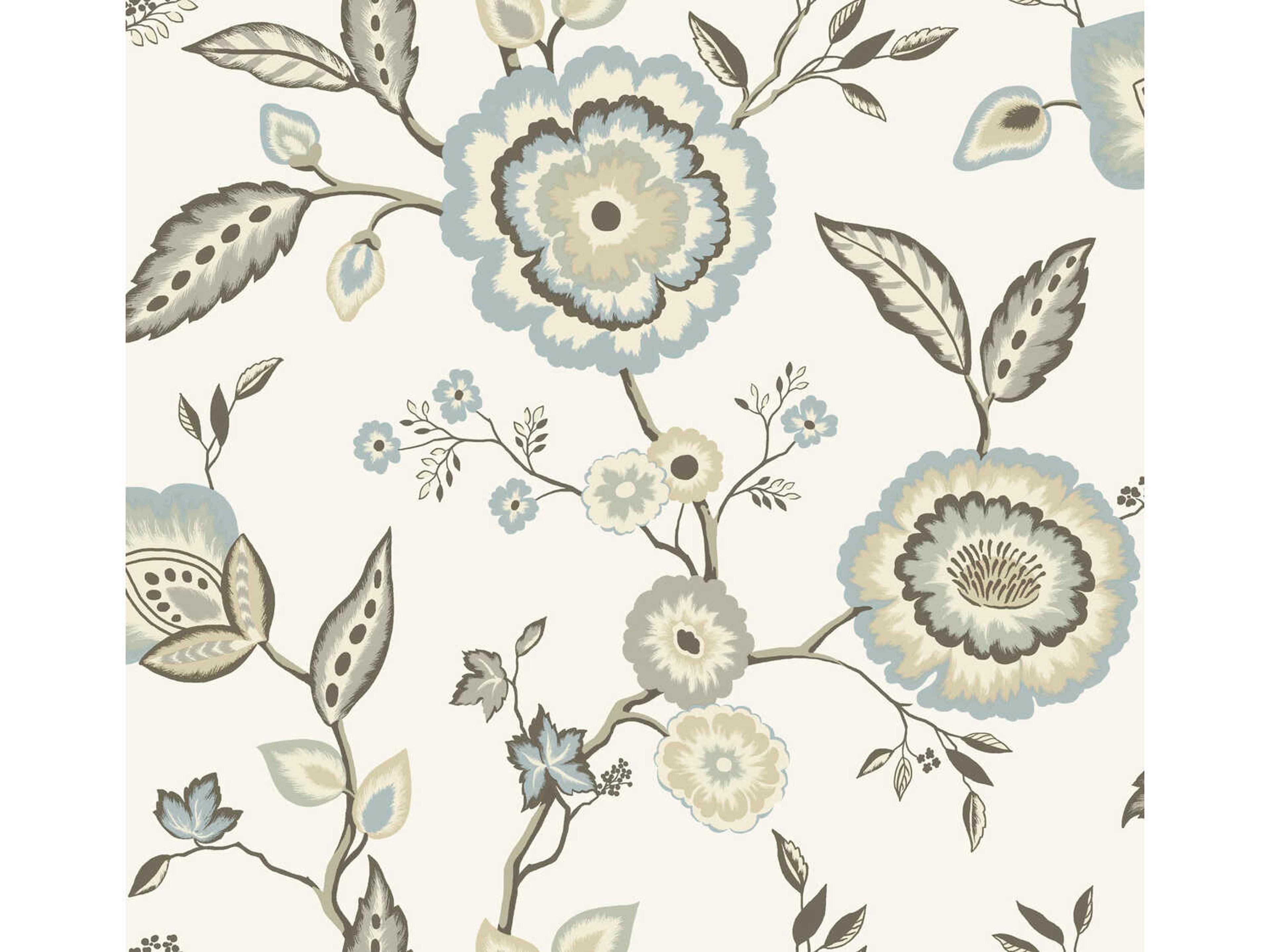 York Wallcoverings Greenhouse Off White Blue Dahlia Blooms Wallpaper