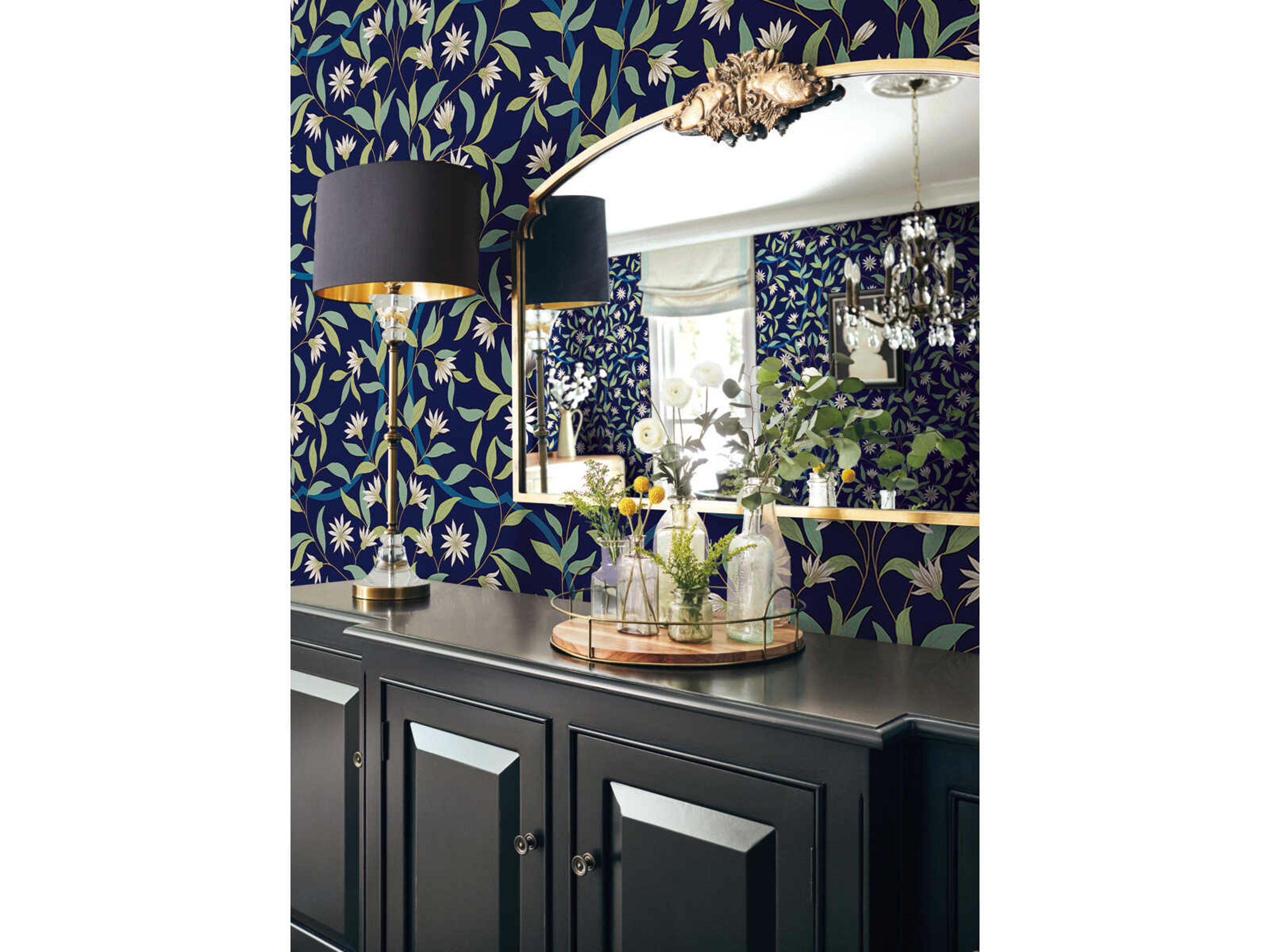 York Wallcoverings Greenhouse Blue Metallic Jasmine Wallpaper