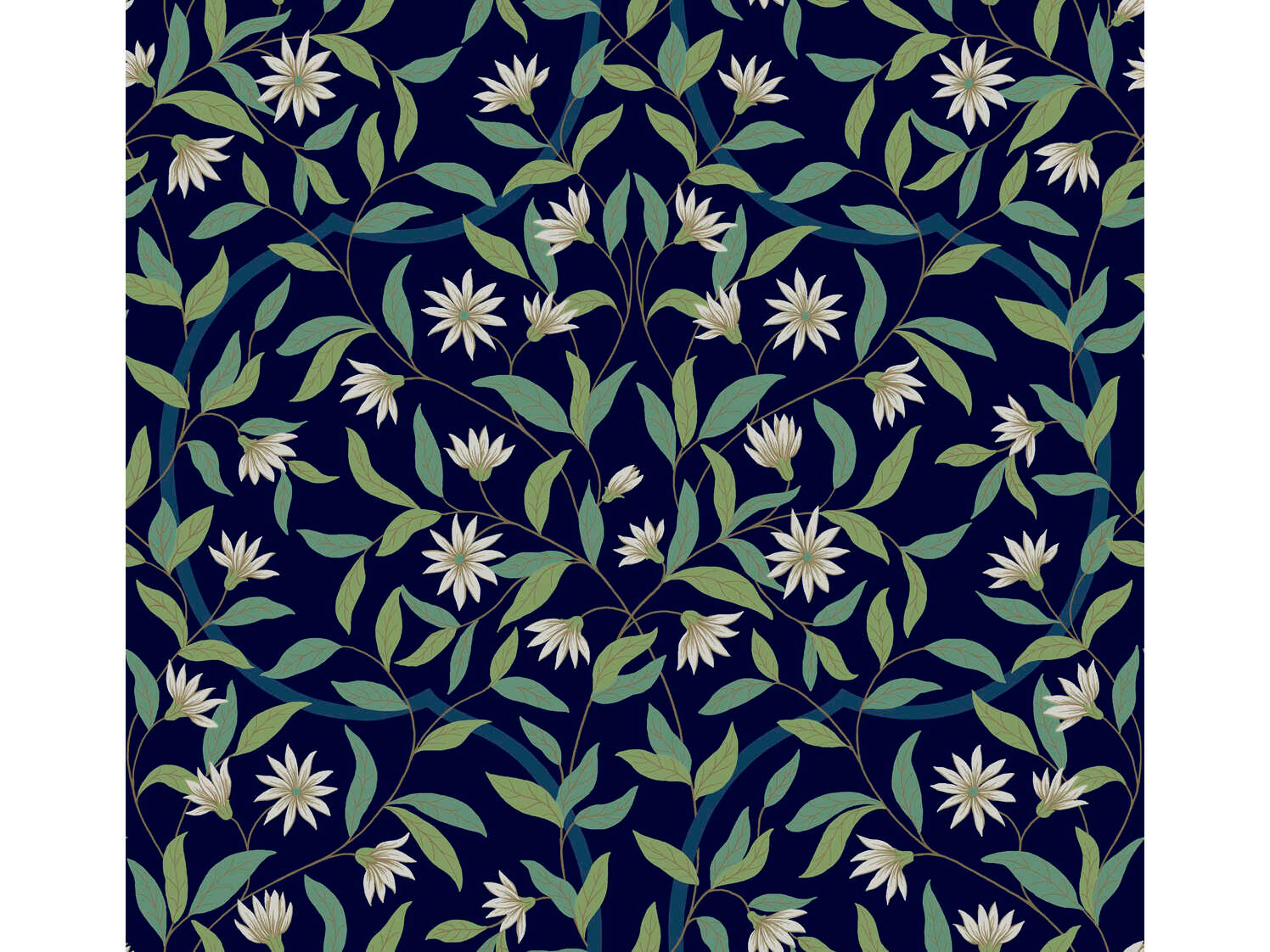 York Wallcoverings Greenhouse Blue Metallic Jasmine Wallpaper