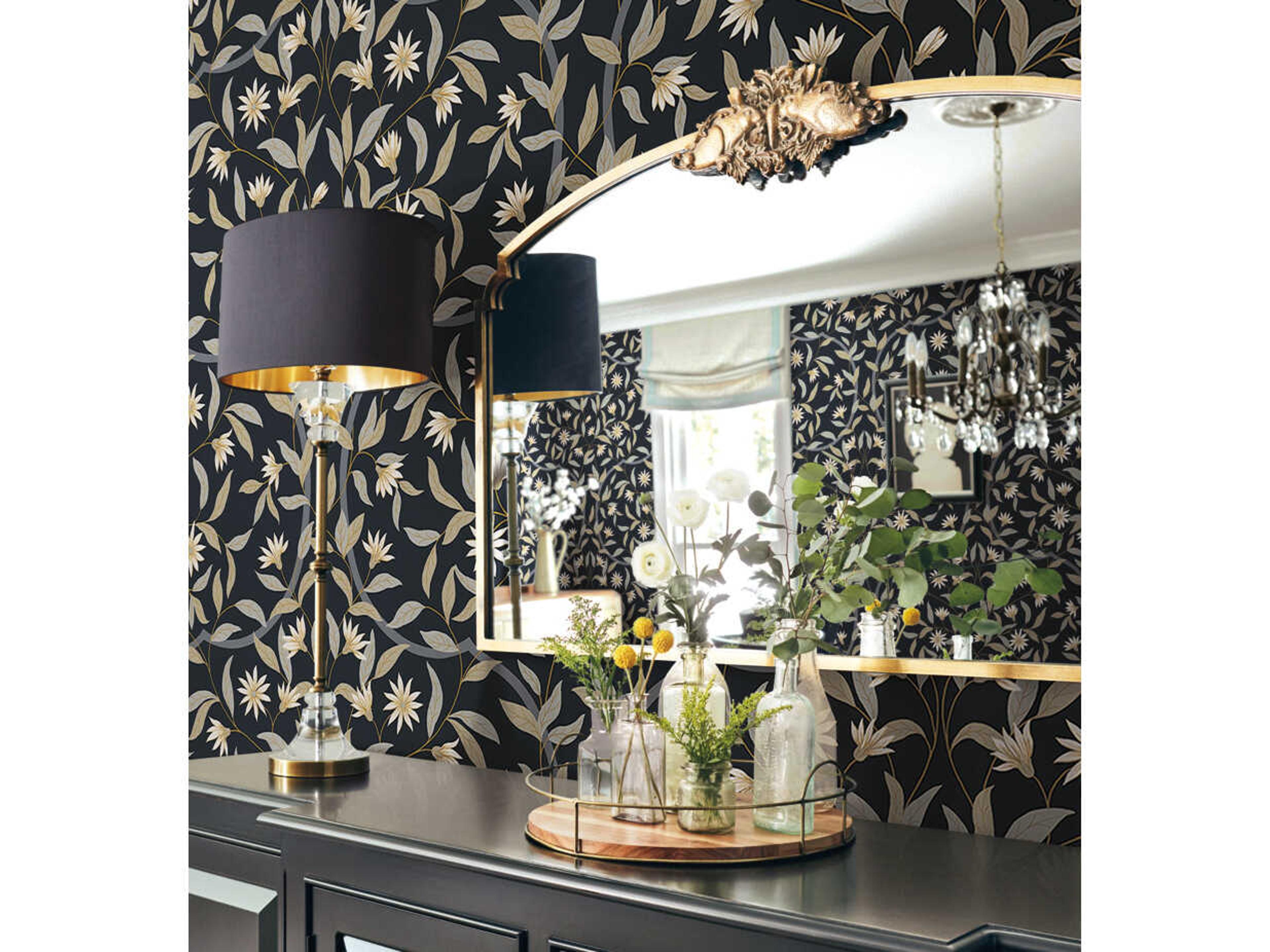 York Wallcoverings Greenhouse Black Metallic Jasmine Wallpaper