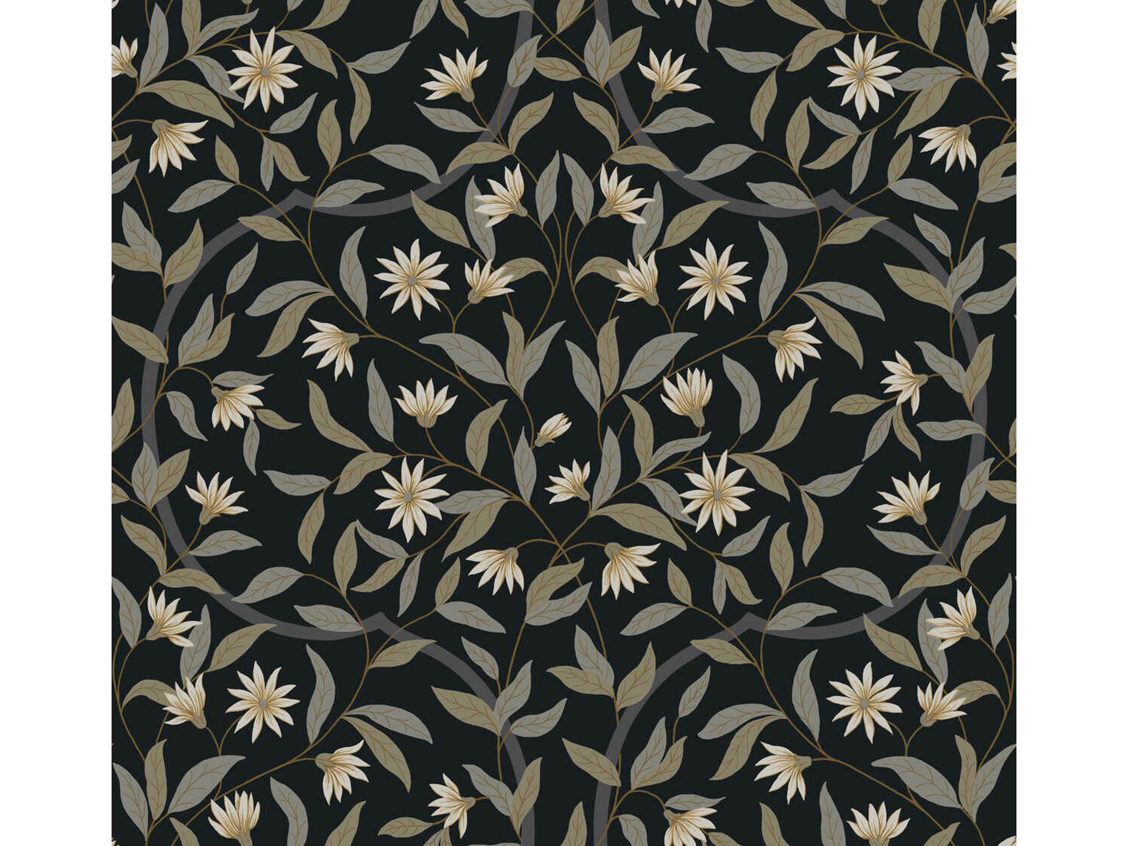 York Wallcoverings Greenhouse Black Metallic Jasmine Wallpaper