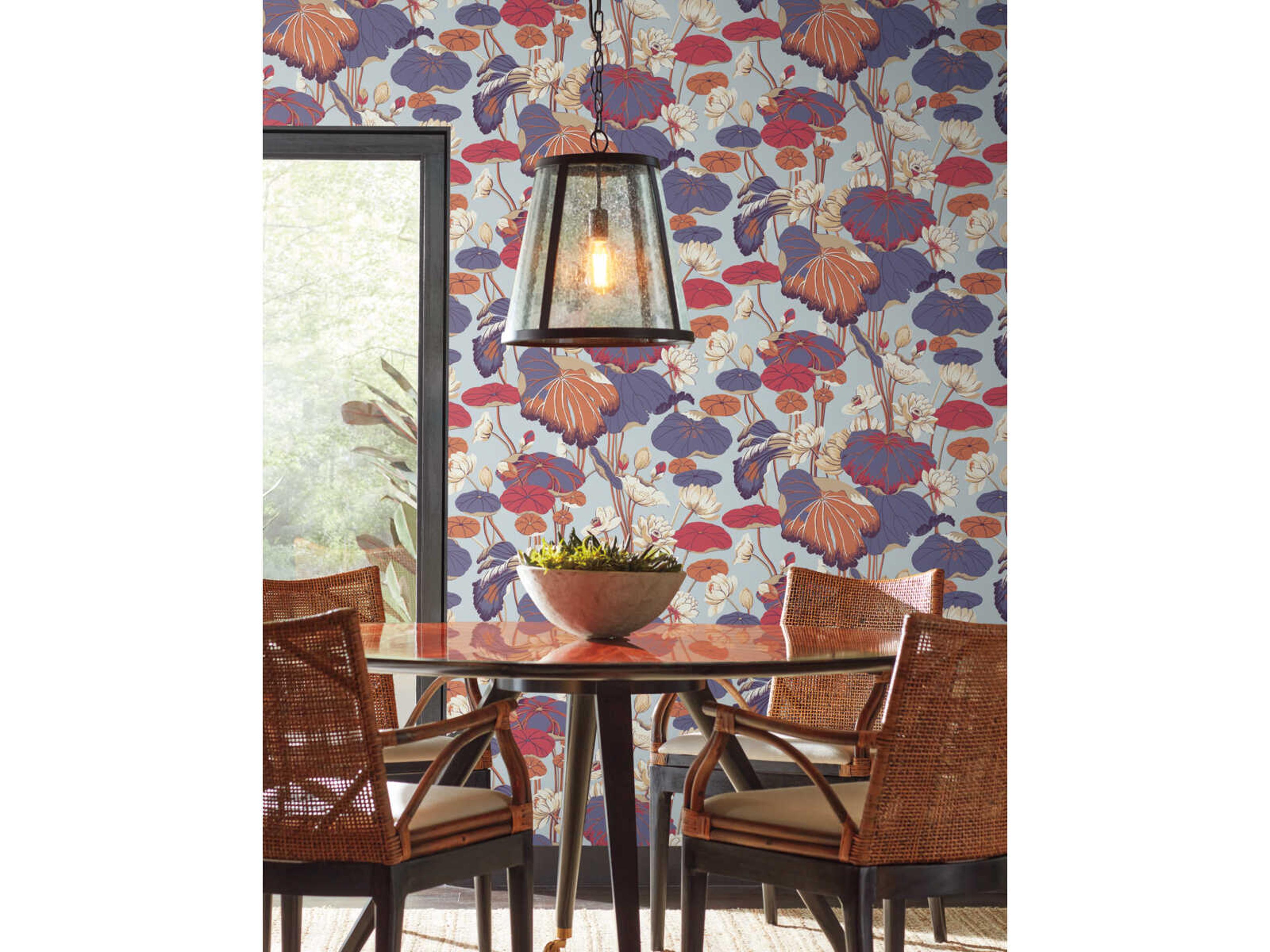 York Wallcoverings Greenhouse Purple Pink Lotus Pond Wallpaper