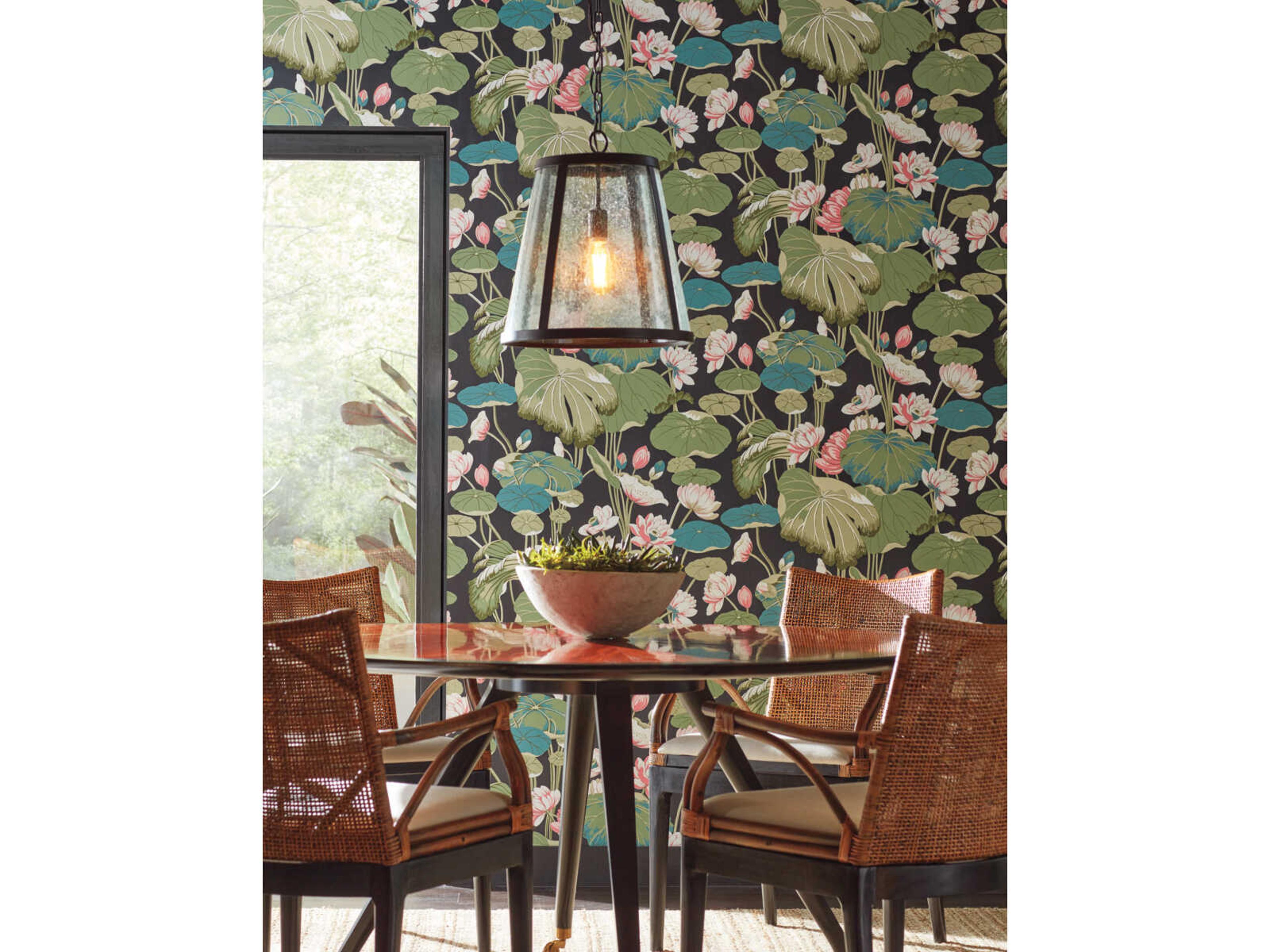 York Wallcoverings Greenhouse Black Pink Lotus Pond Wallpaper