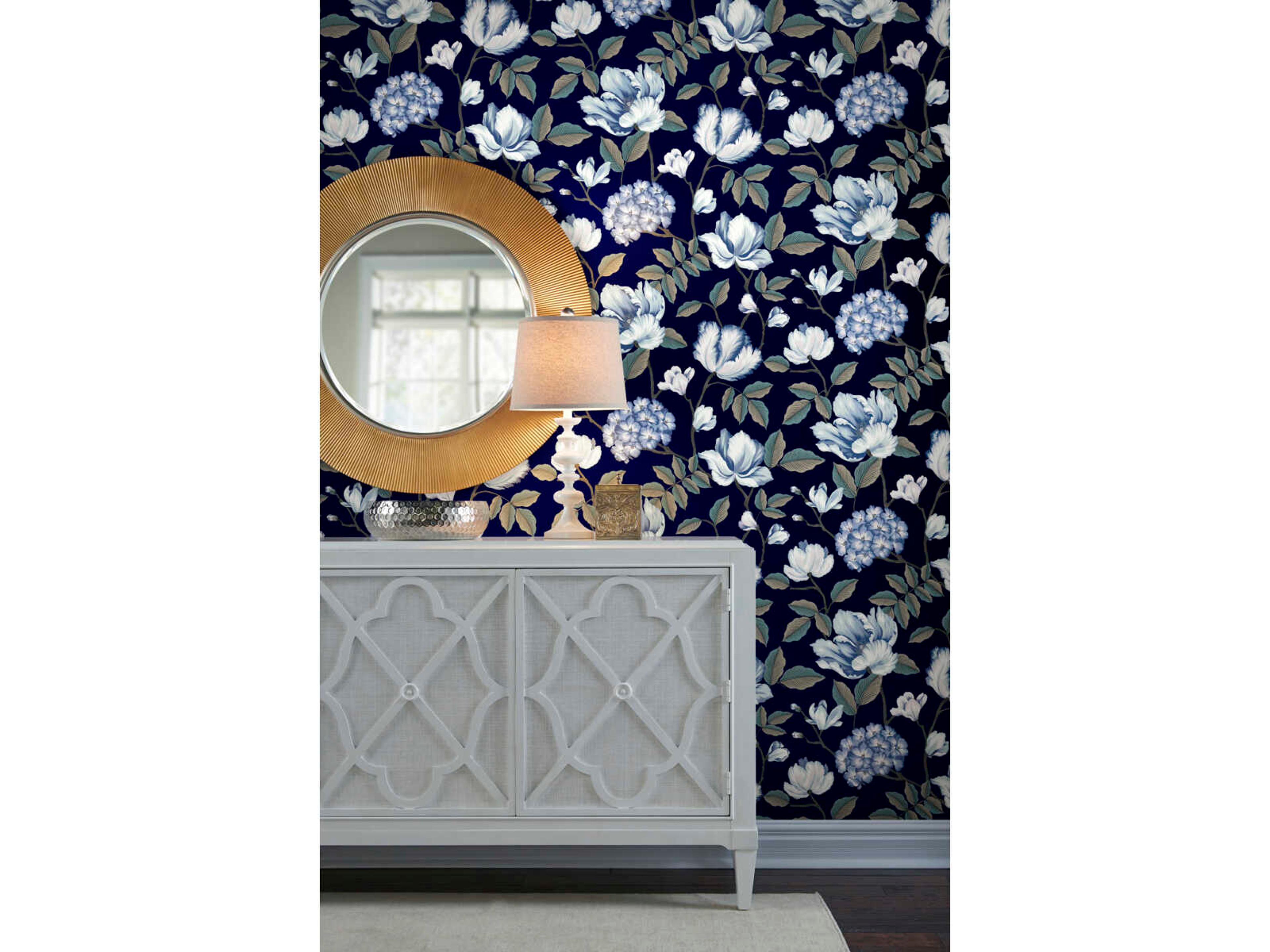 Grandmillennial Navy Morning Garden Wallpaper