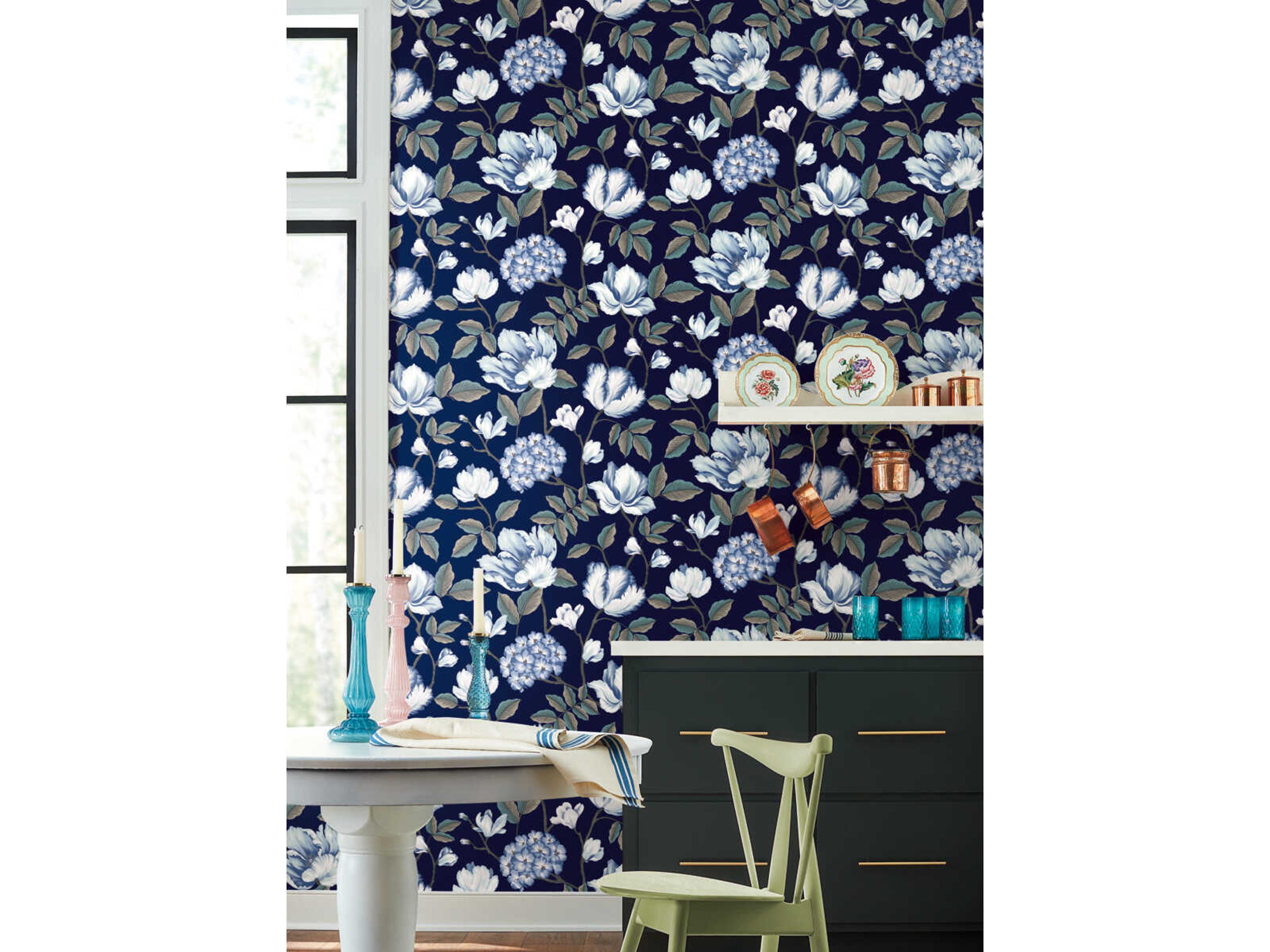 York Wallcoverings Grandmillennial Navy Morning Garden Wallpaper
