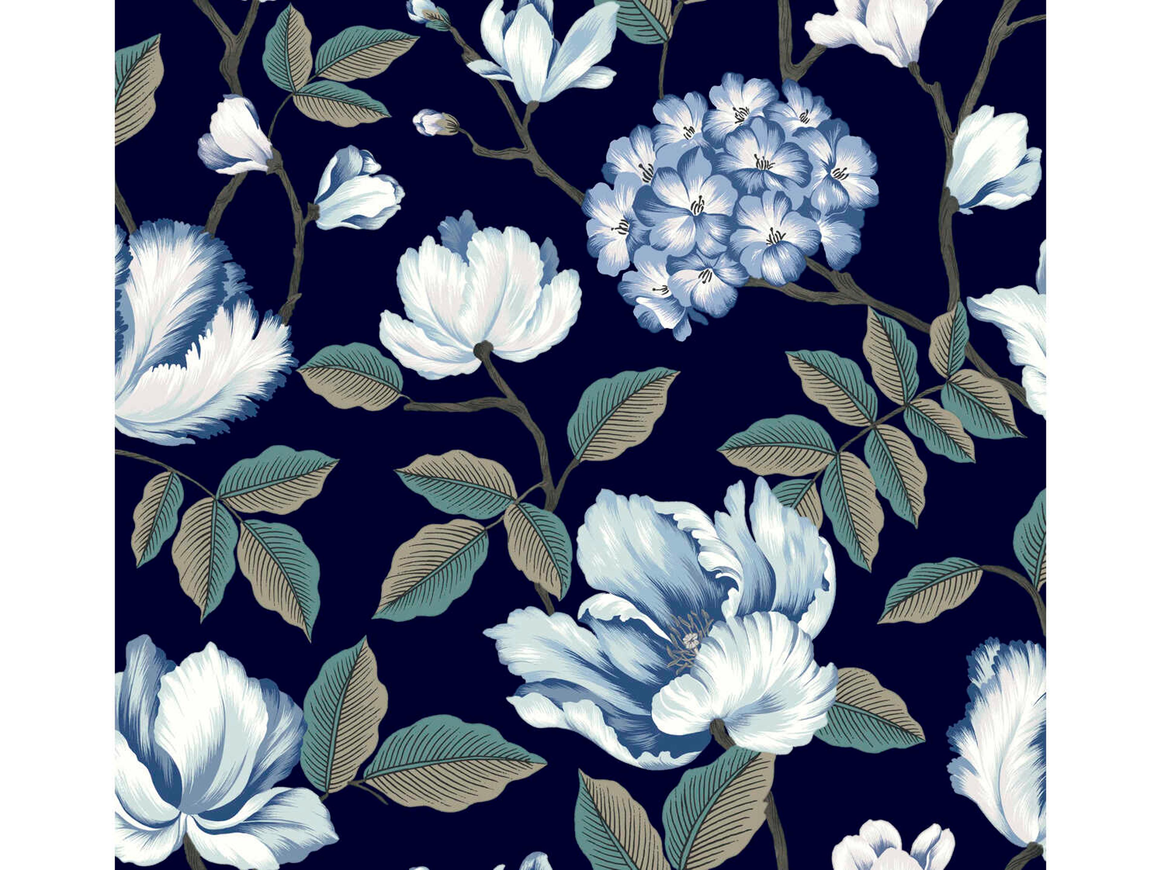 York Wallcoverings Grandmillennial Navy Morning Garden Wallpaper