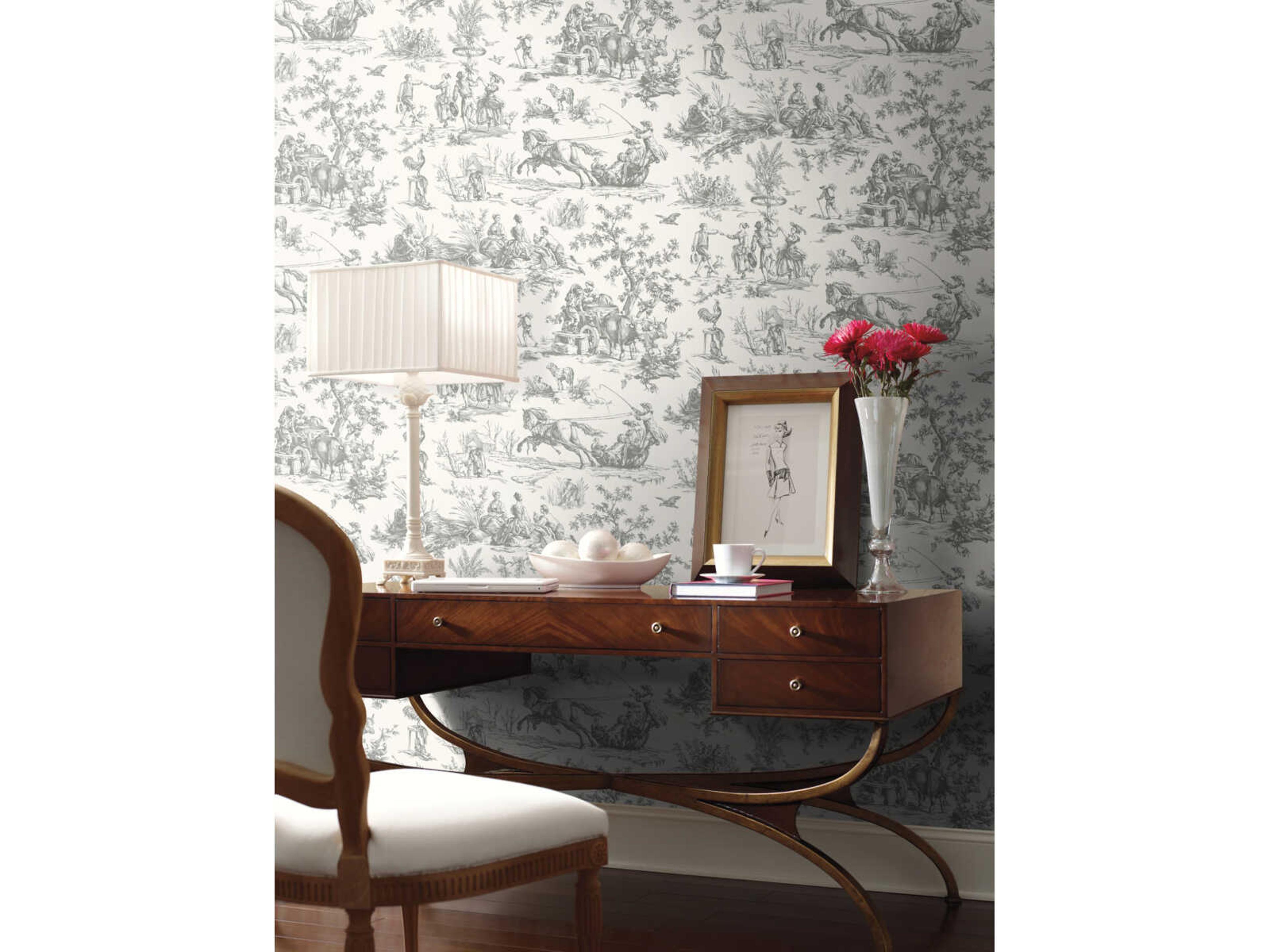 Grandmillennial Grey Seasons Toile Wallpaper