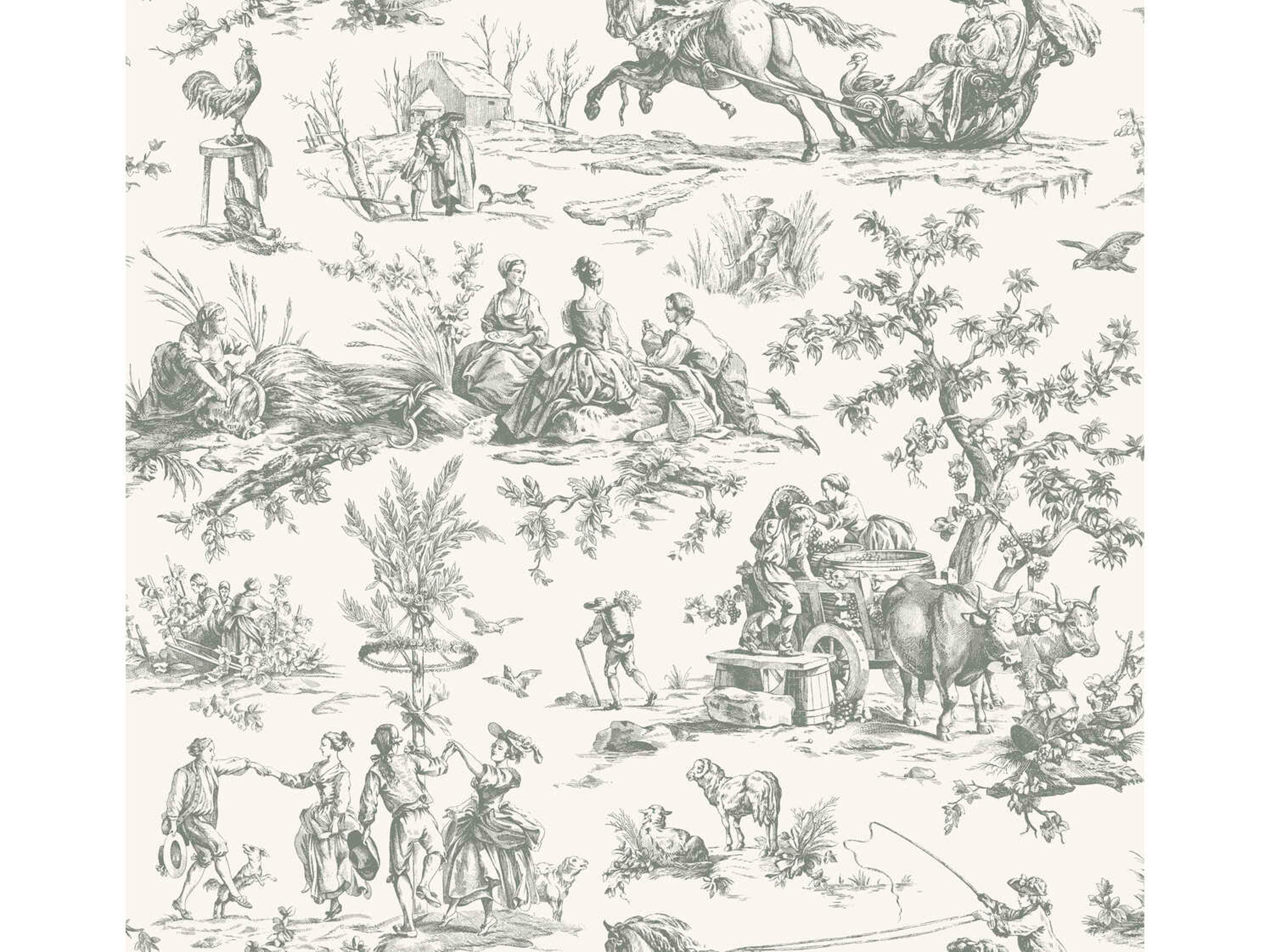 York Wallcoverings Grandmillennial Grey Seasons Toile Wallpaper