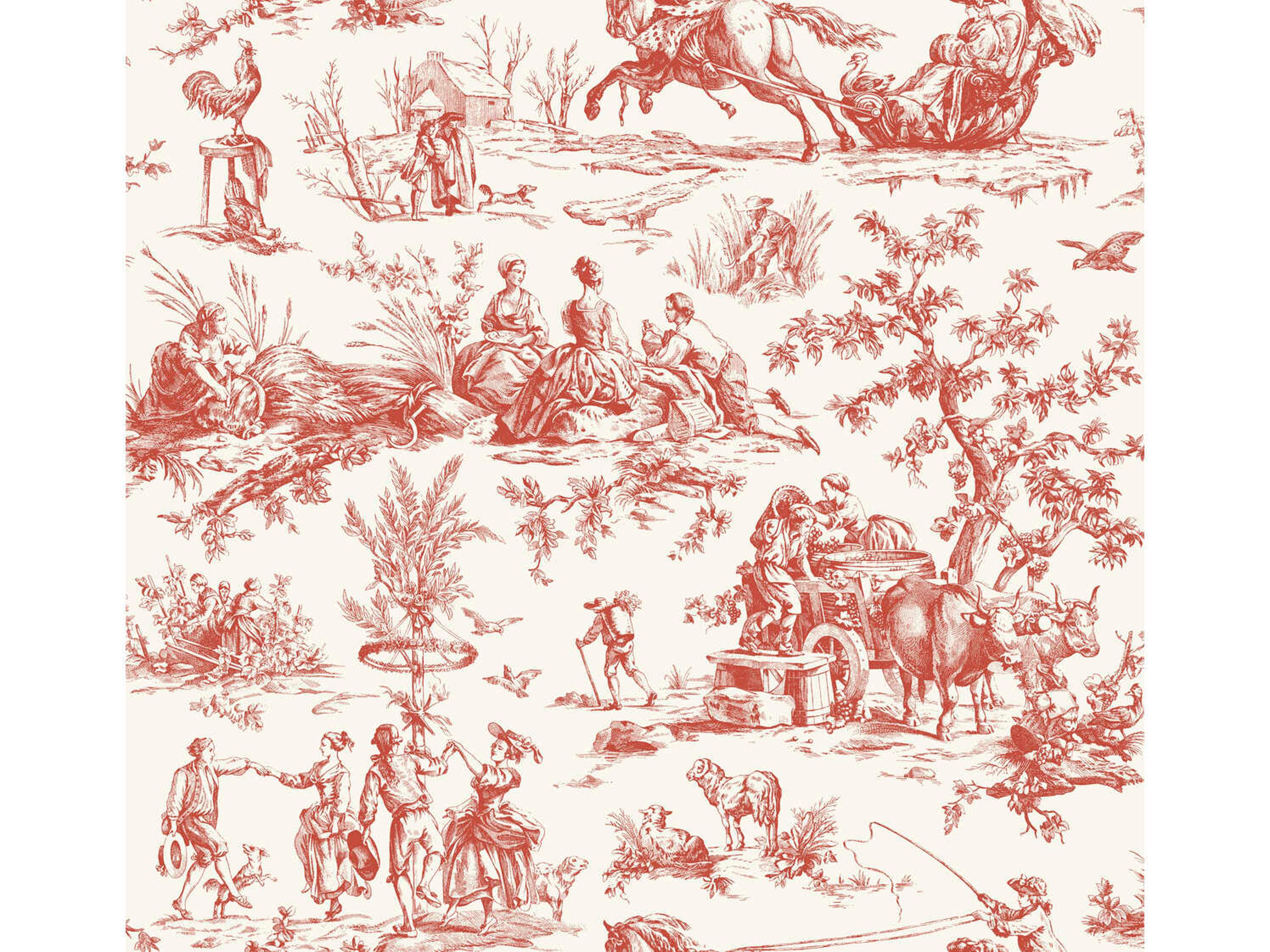 York Wallcoverings Grandmillennial Red Seasons Toile Wallpaper