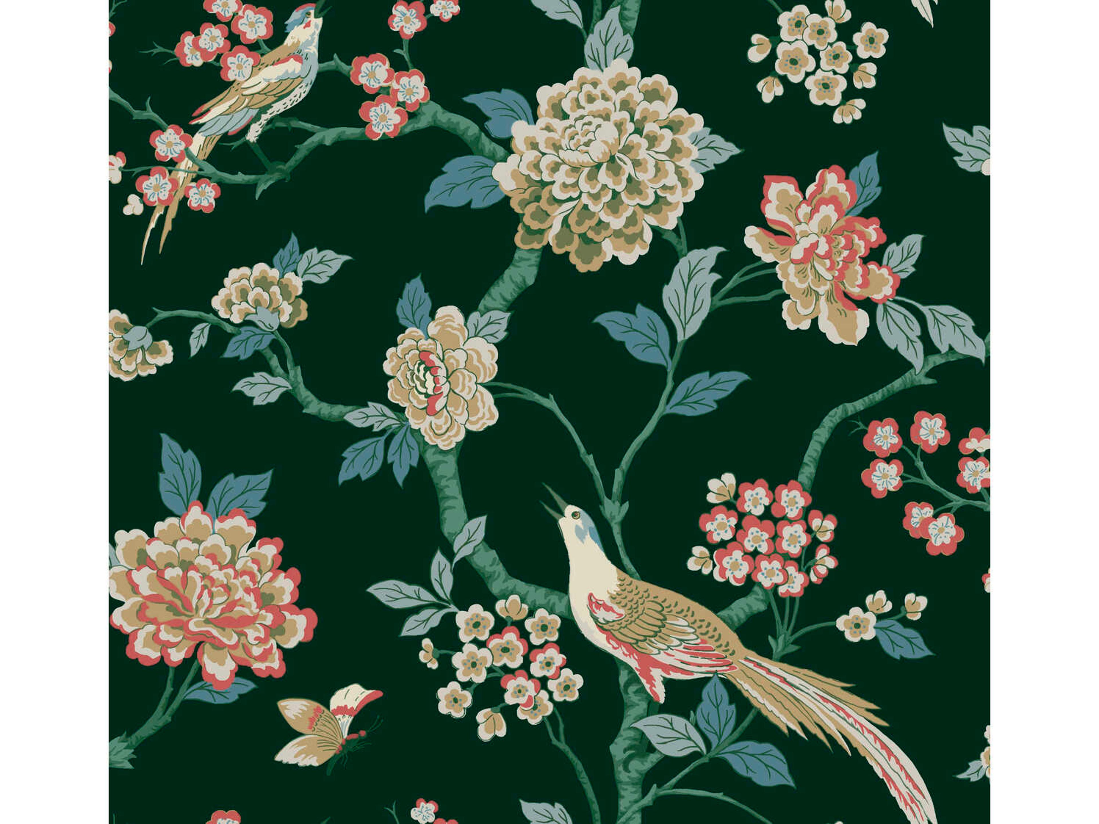 York Wallcoverings Grandmillennial Dark Green Fanciful Wallpaper