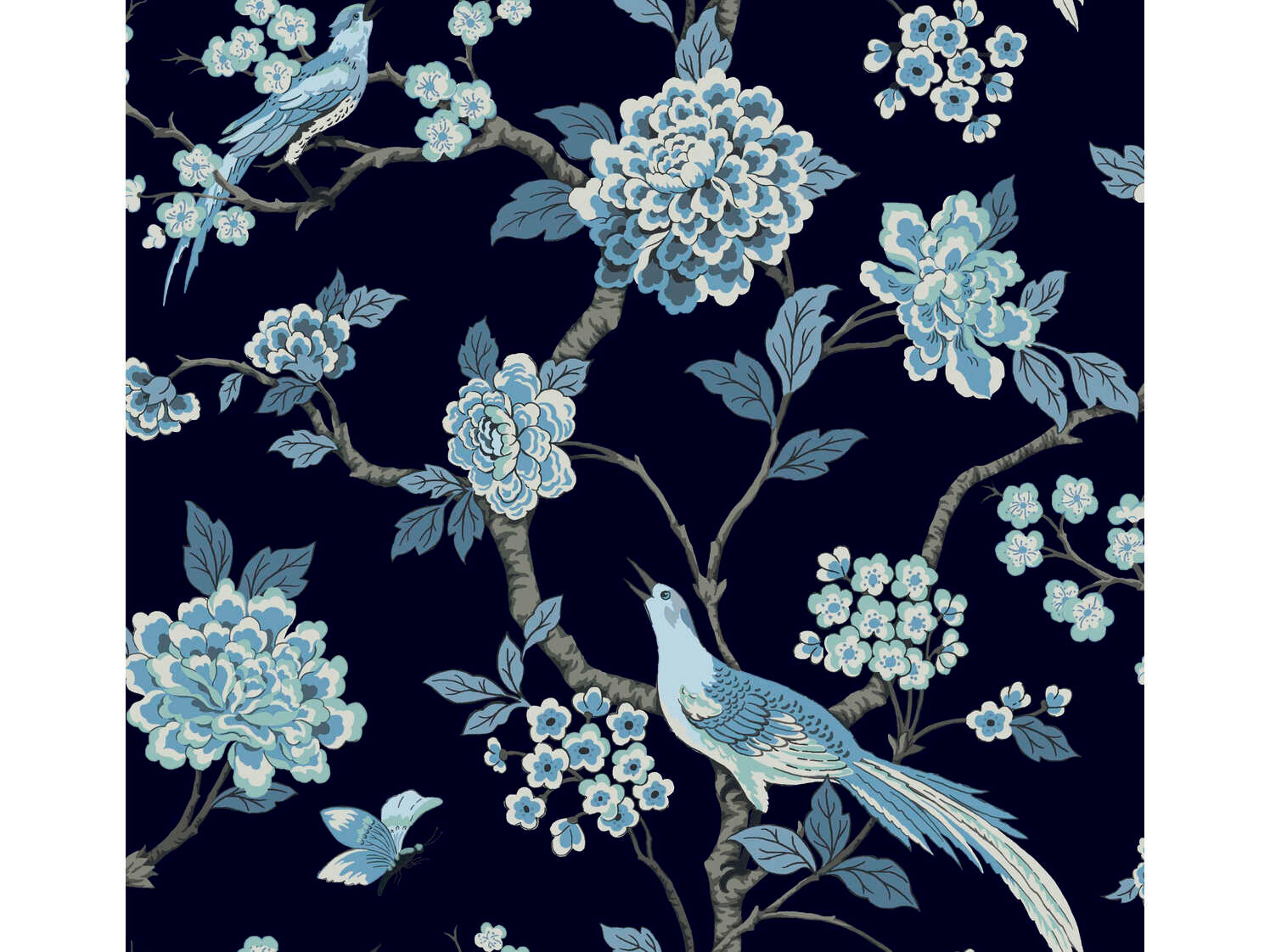 York Wallcoverings Grandmillennial Navy Fanciful Wallpaper