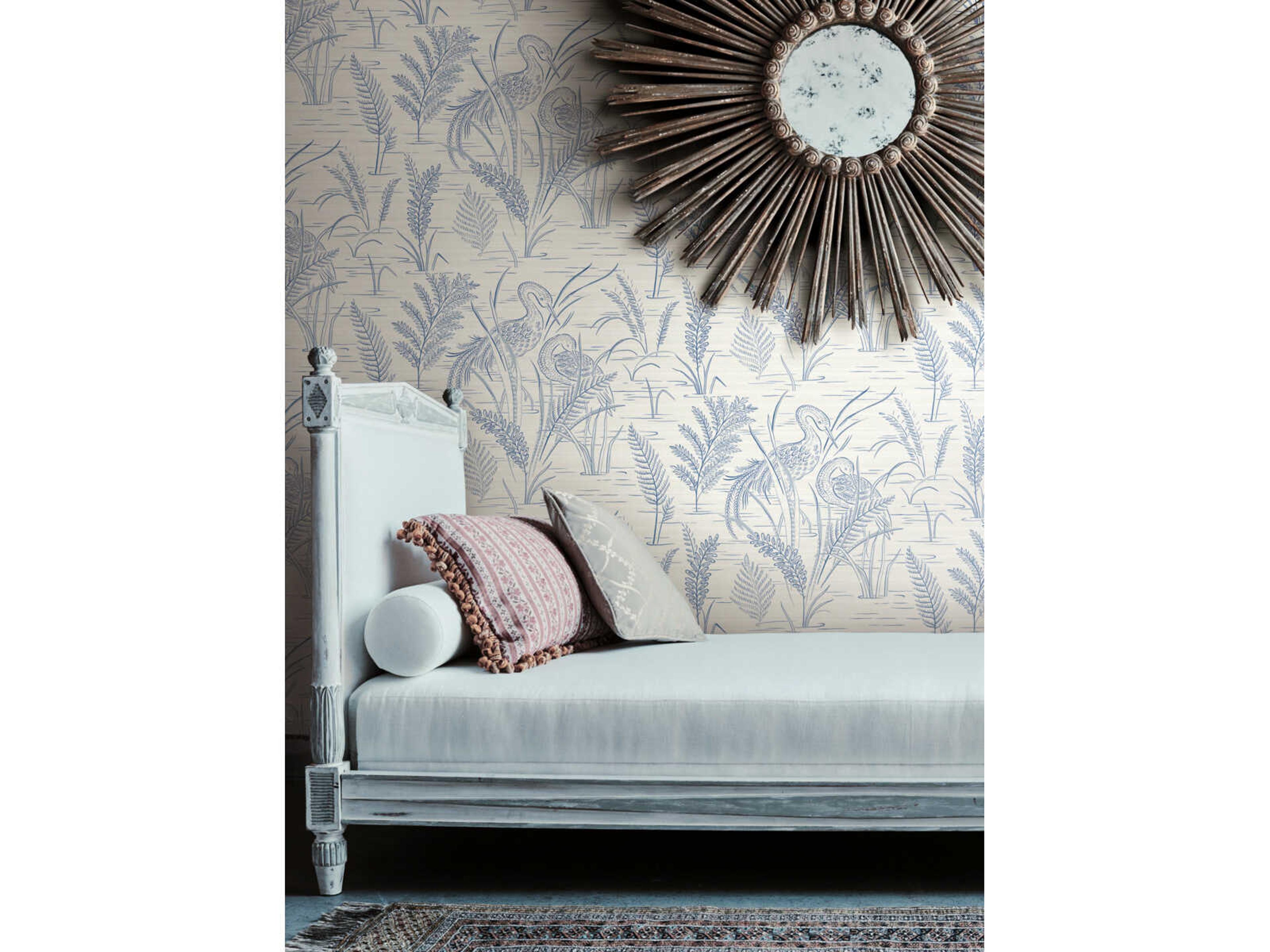 York Wallcoverings Grandmillennial Blue Fernwater Cranes Wallpaper