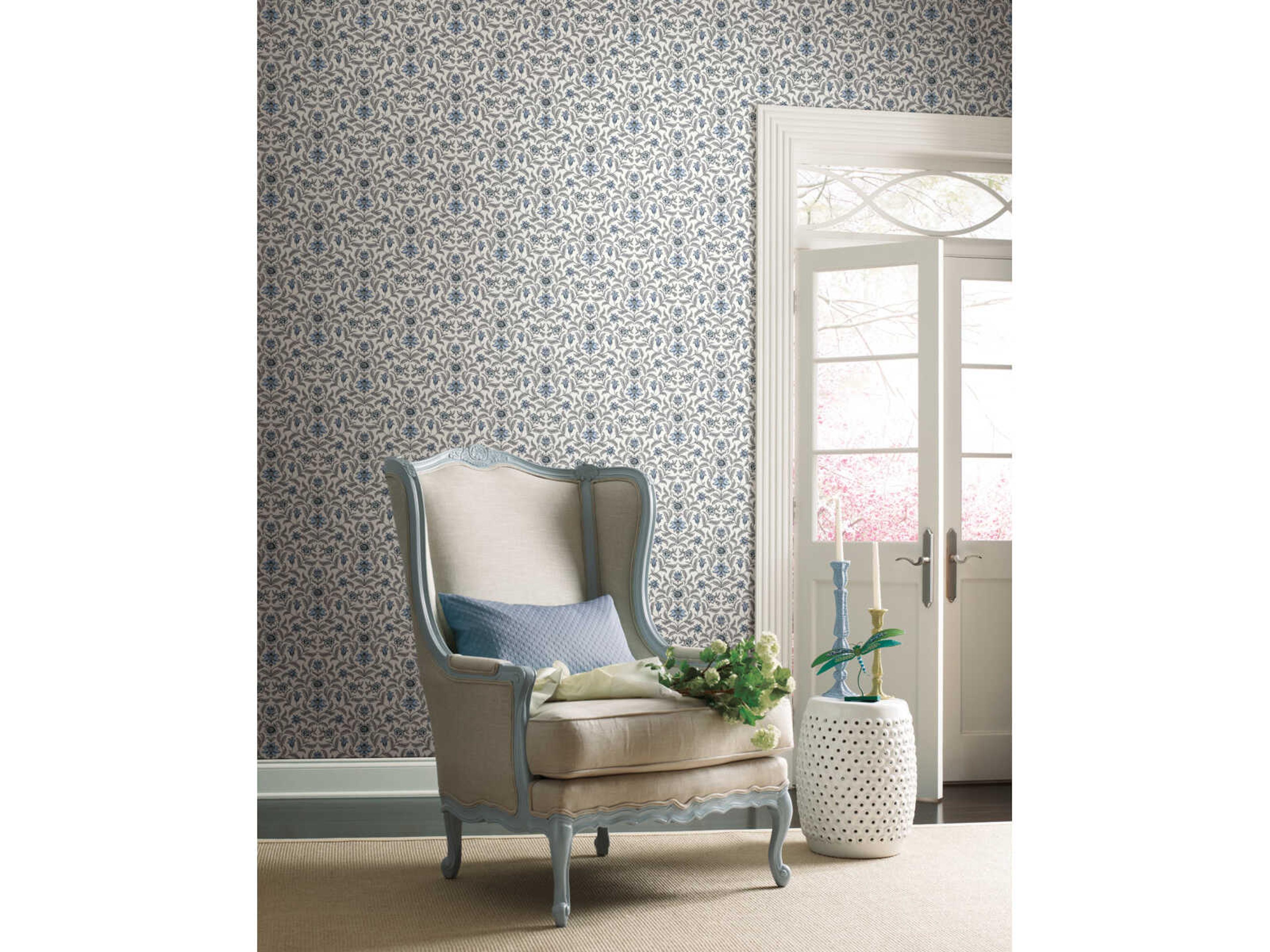 Grandmillennial Blue Vintage Blooms Wallpaper